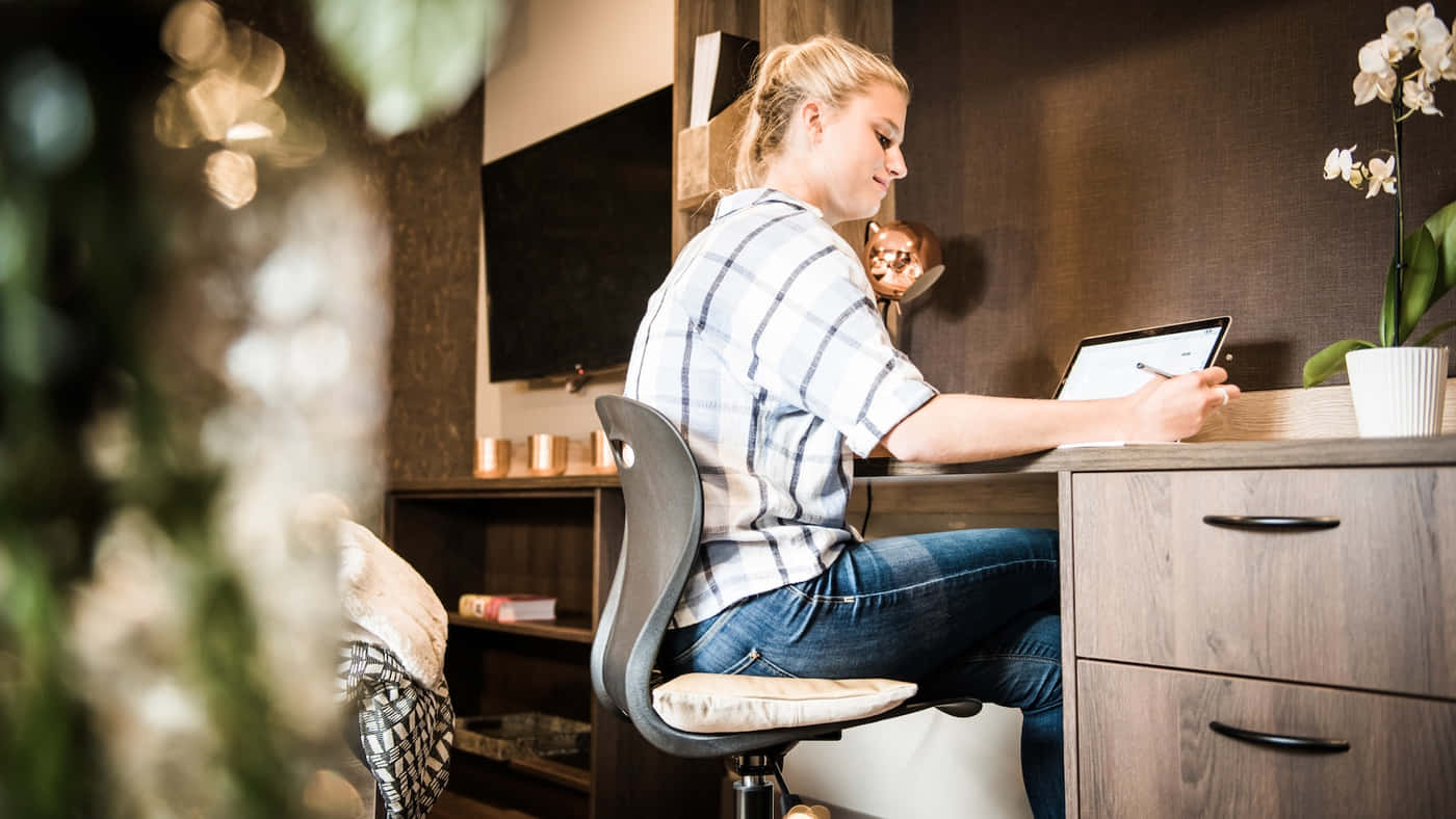 plaid shirt, wooden desk, tablet with stylus, HD Desktop Wallpaper