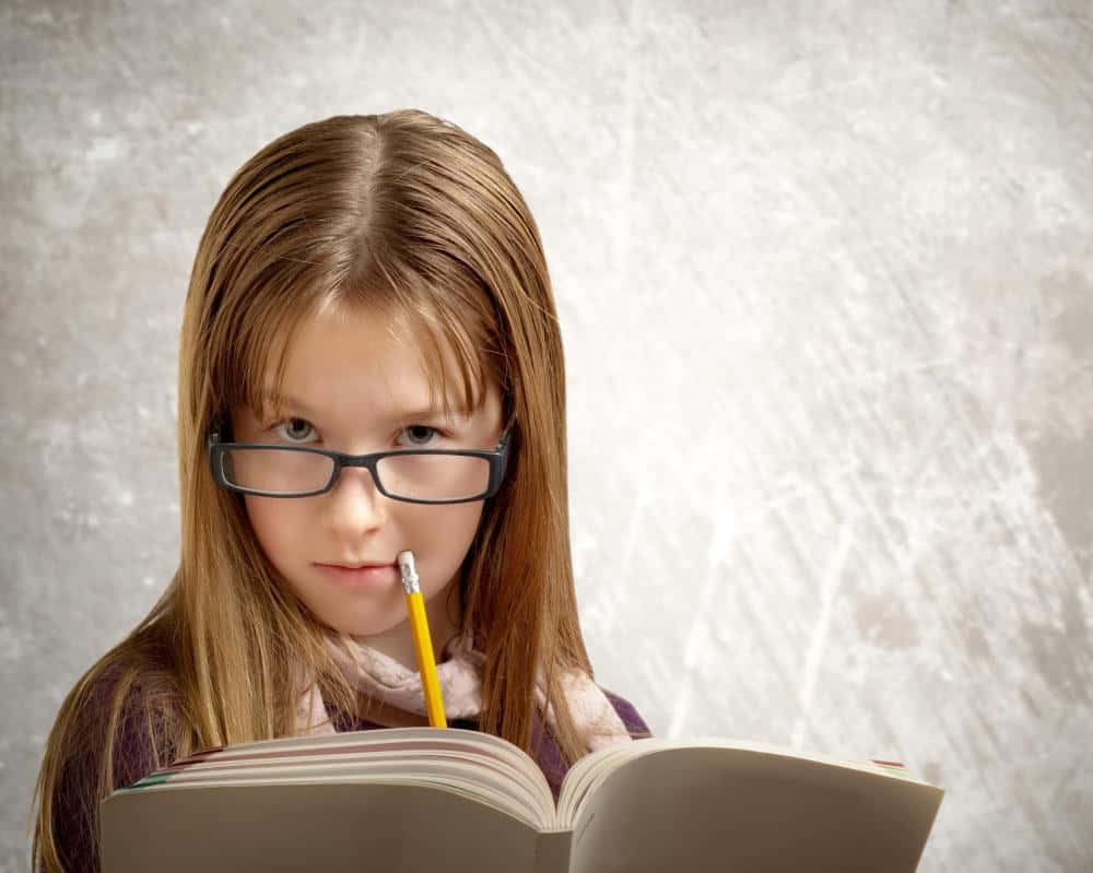 Studious Girl With Eyeglasses, glasses, pencil, SD Desktop Wallpaper