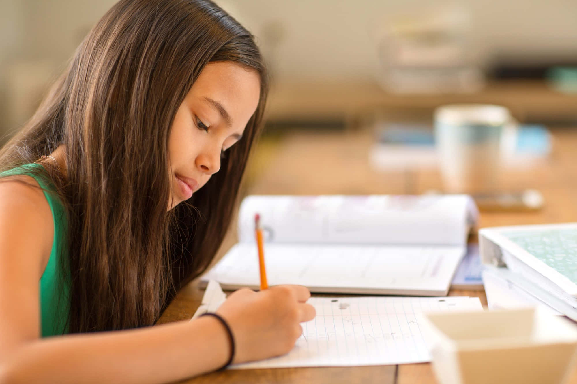 Studious, little girl, long dark hair, Full HD Desktop Wallpaper