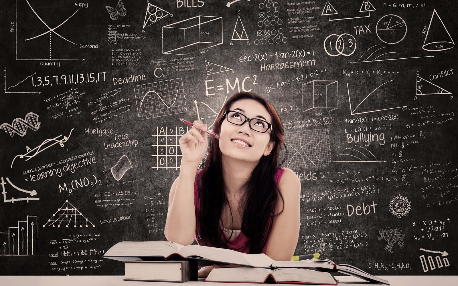 Studious Math Student, chalkboard, equations, HD Desktop Wallpaper