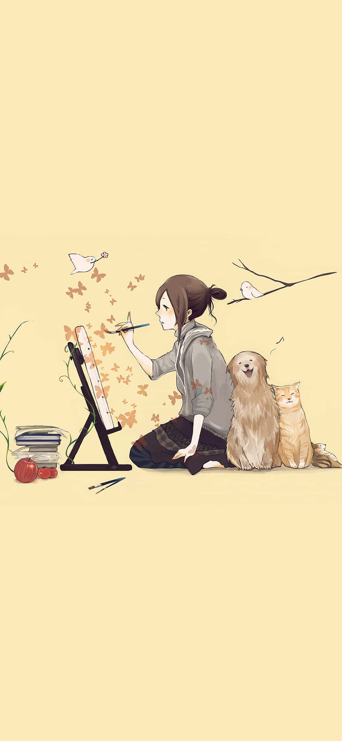 Studious Artist, easel, pets, Full HD Phone Wallpaper