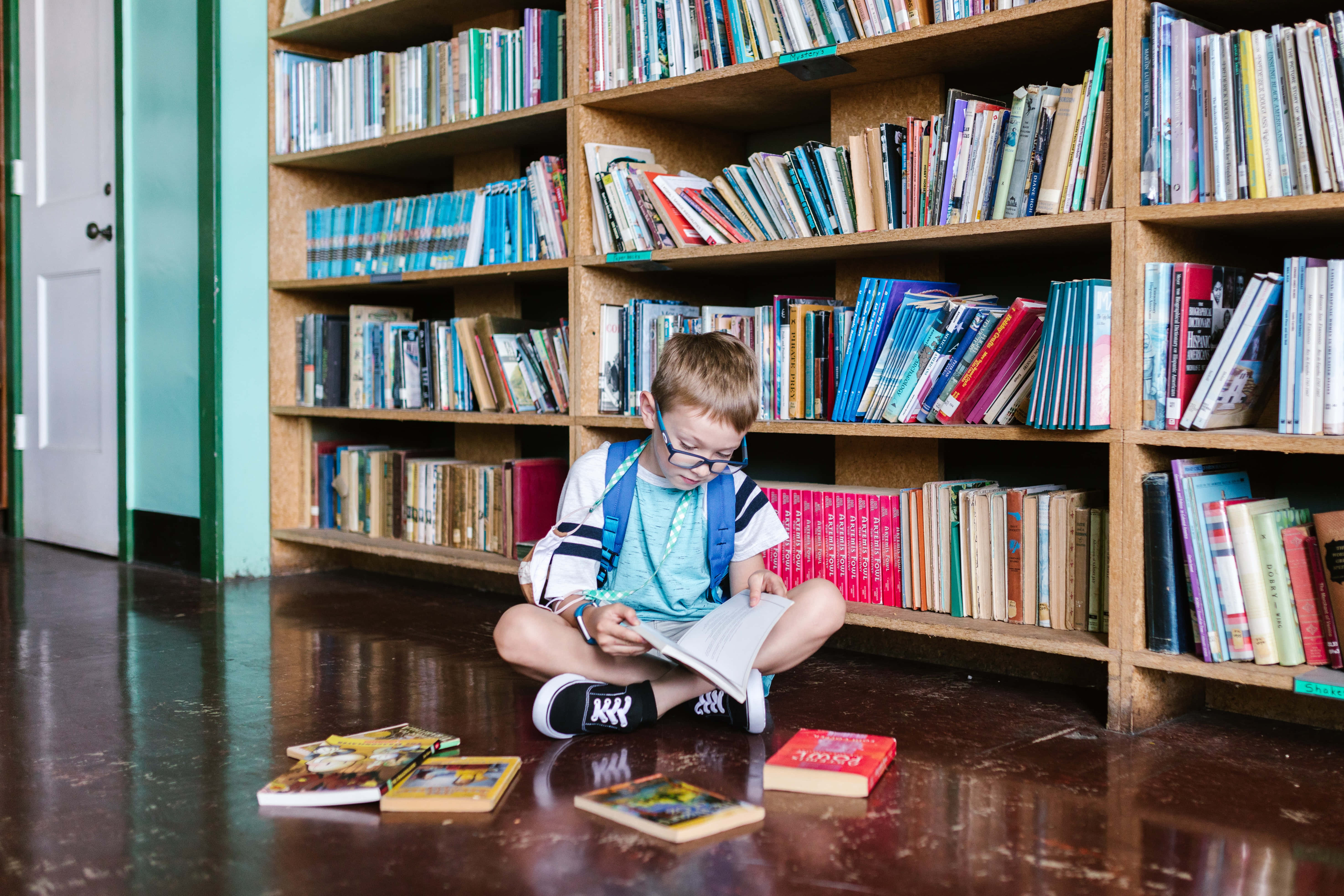 Studious Boy, glasses, polished floor, 5K Desktop Wallpaper