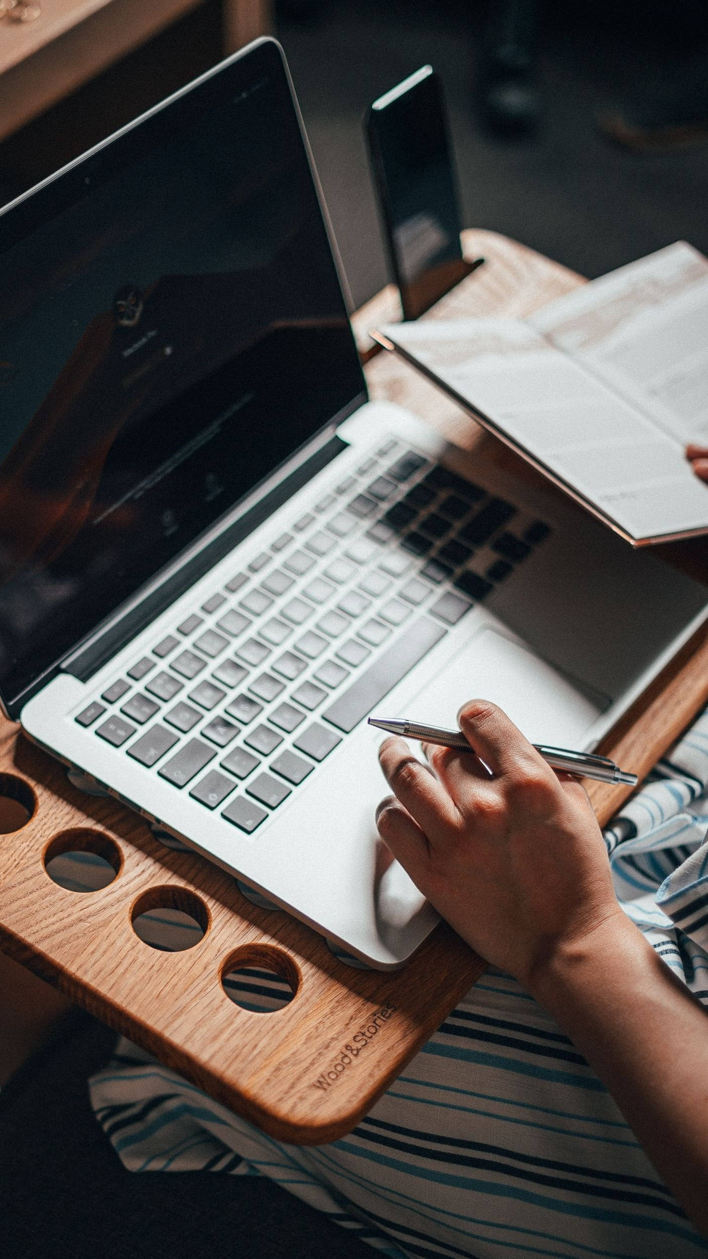 study aesthetic, portable folding table, wooden lap desk, Full HD Phone Wallpaper