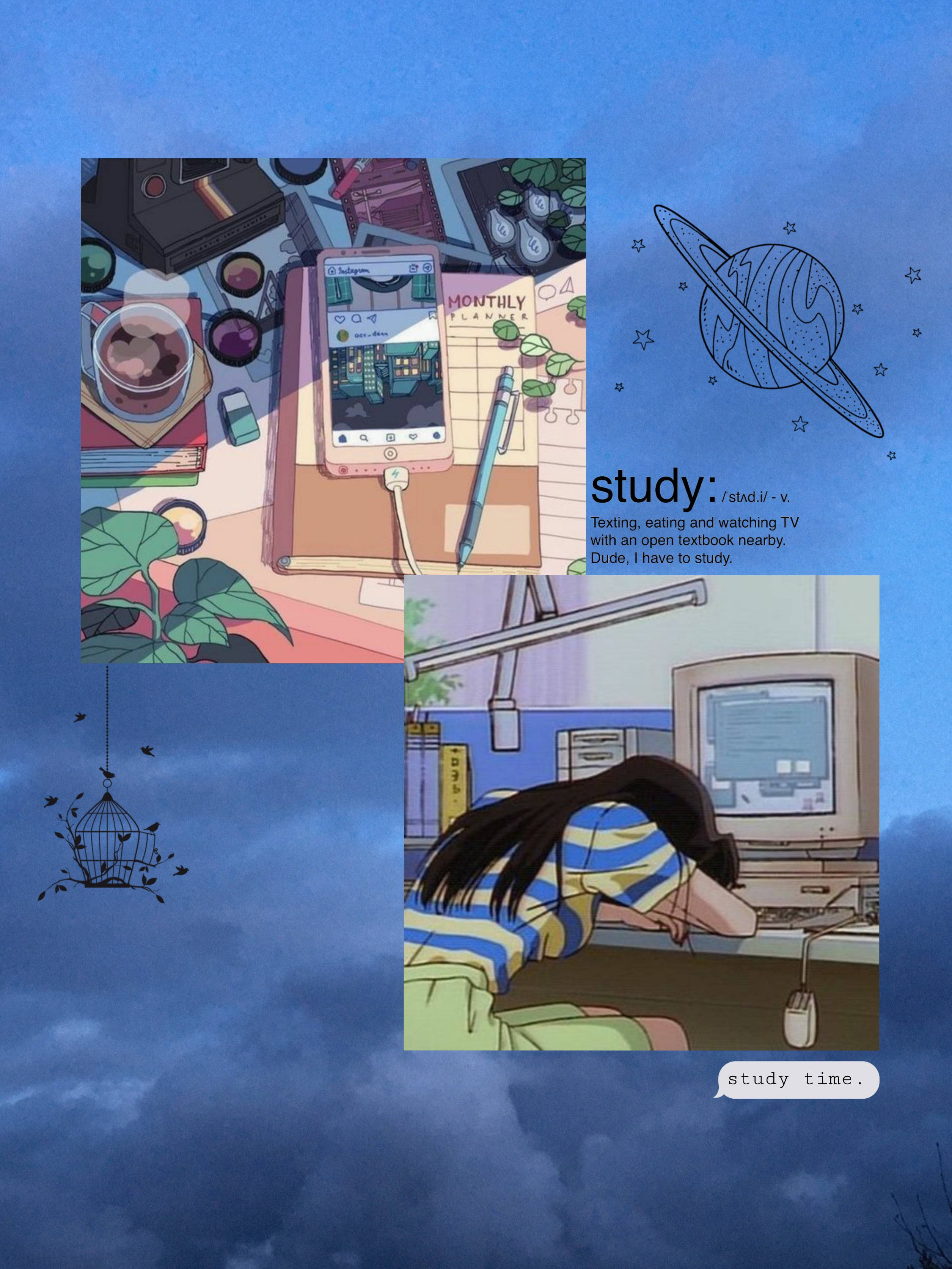 study aesthetic, anime-style study scenes, phone textbook, 2K Phone Wallpaper