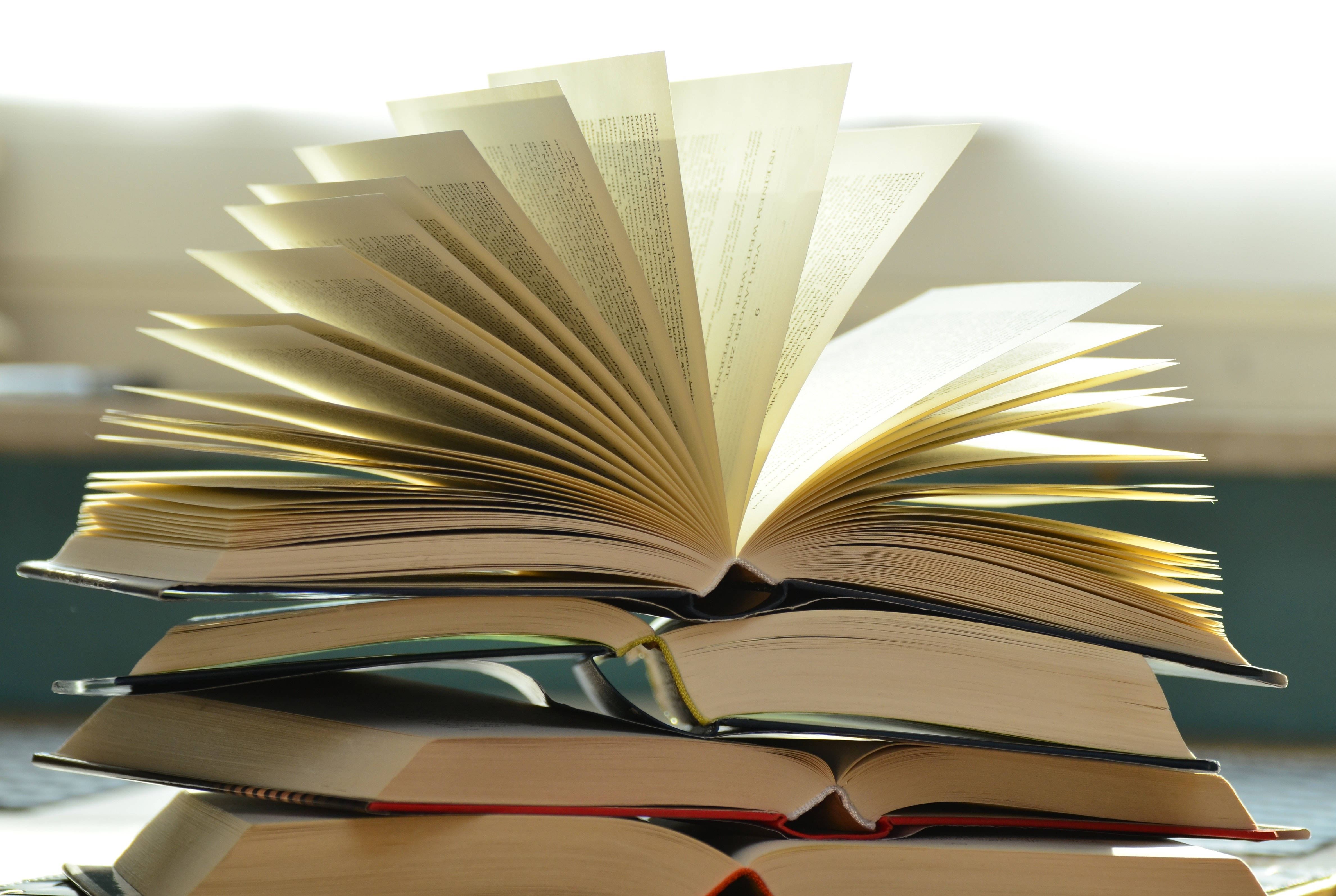 open book, stack of open books, wings, 4K Desktop Wallpaper