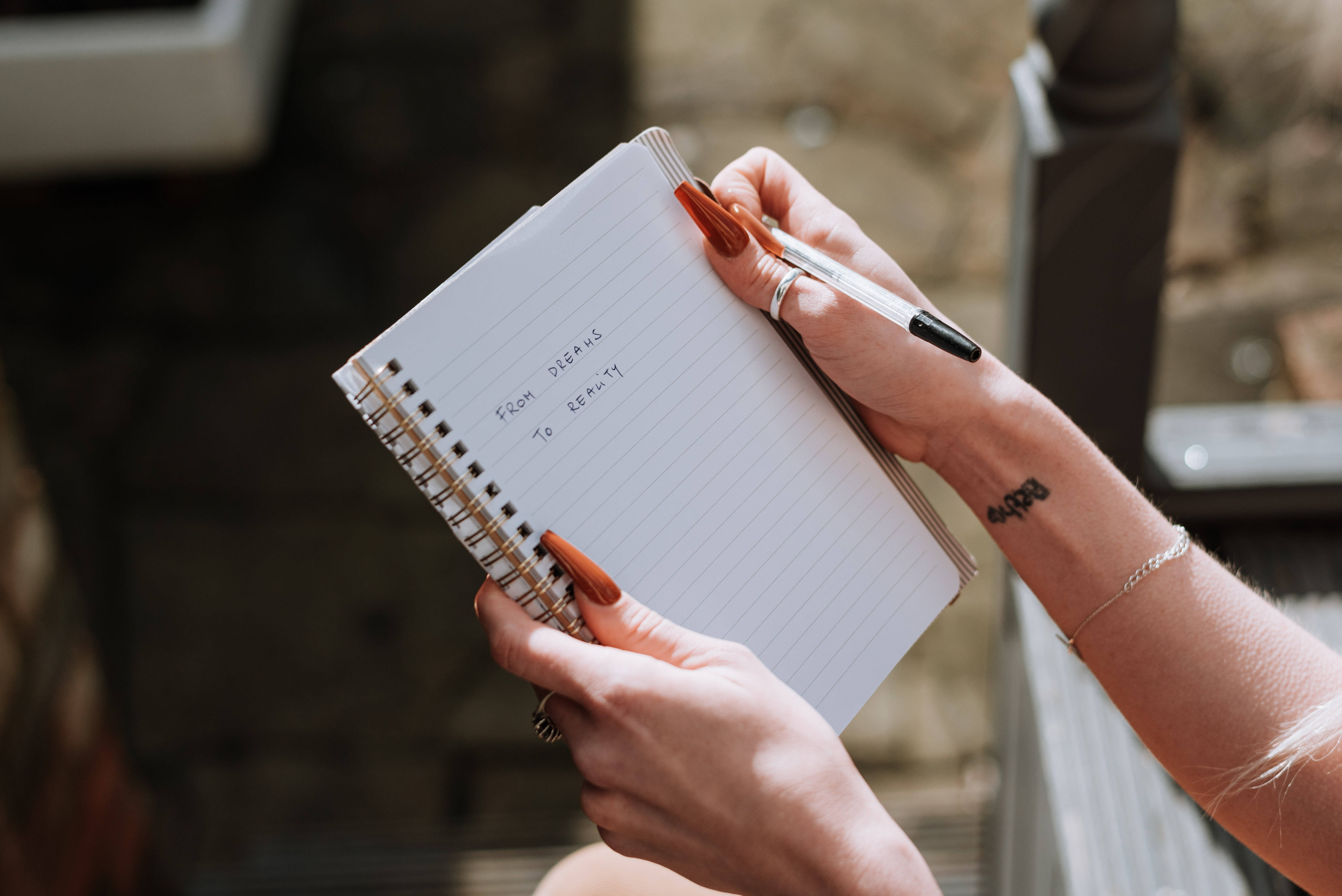 orange nails, spiral notebook, From Dreams to Reality, 5K Desktop Wallpaper