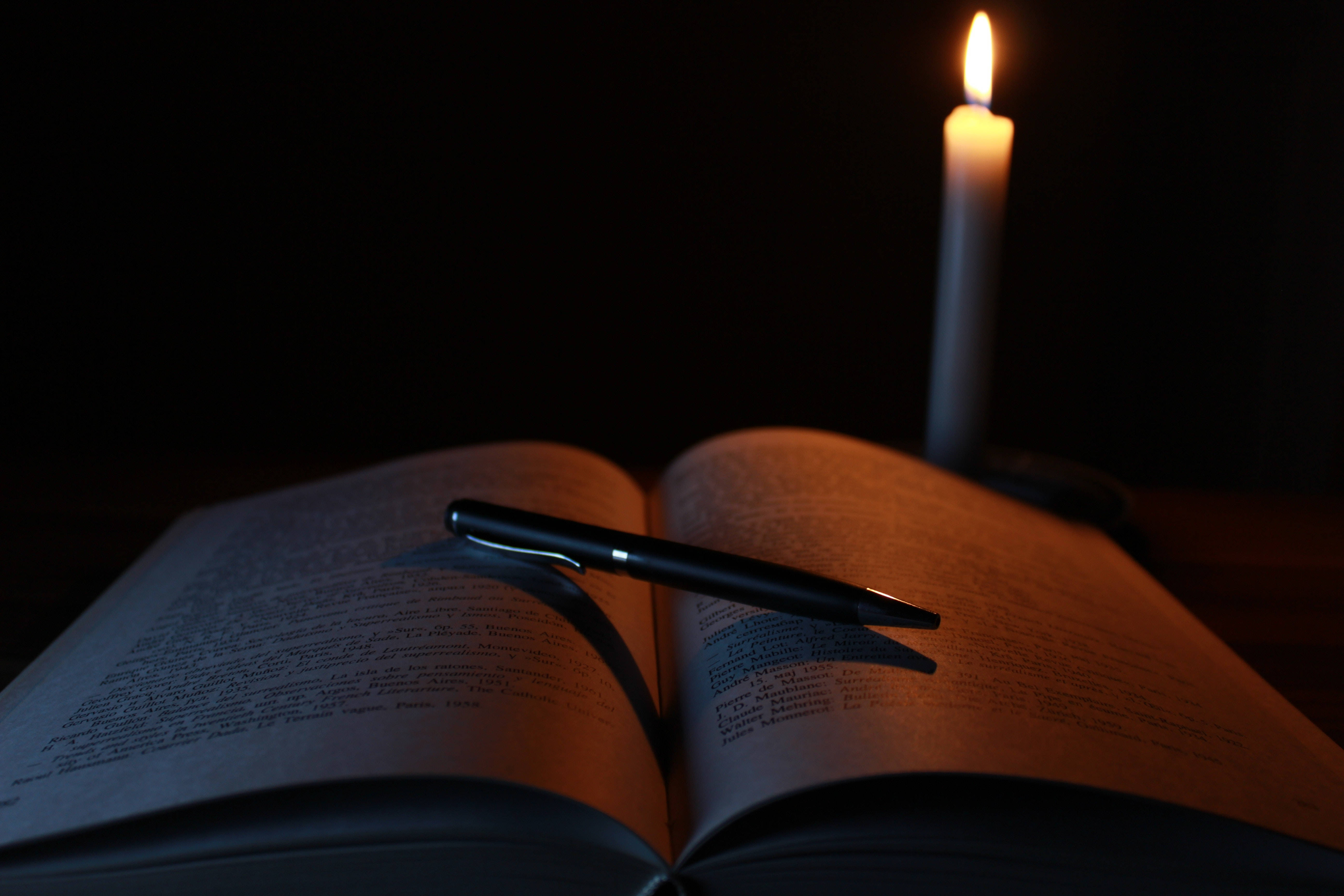 Study Motivation Candle, candle, open book, 5K Desktop Wallpaper