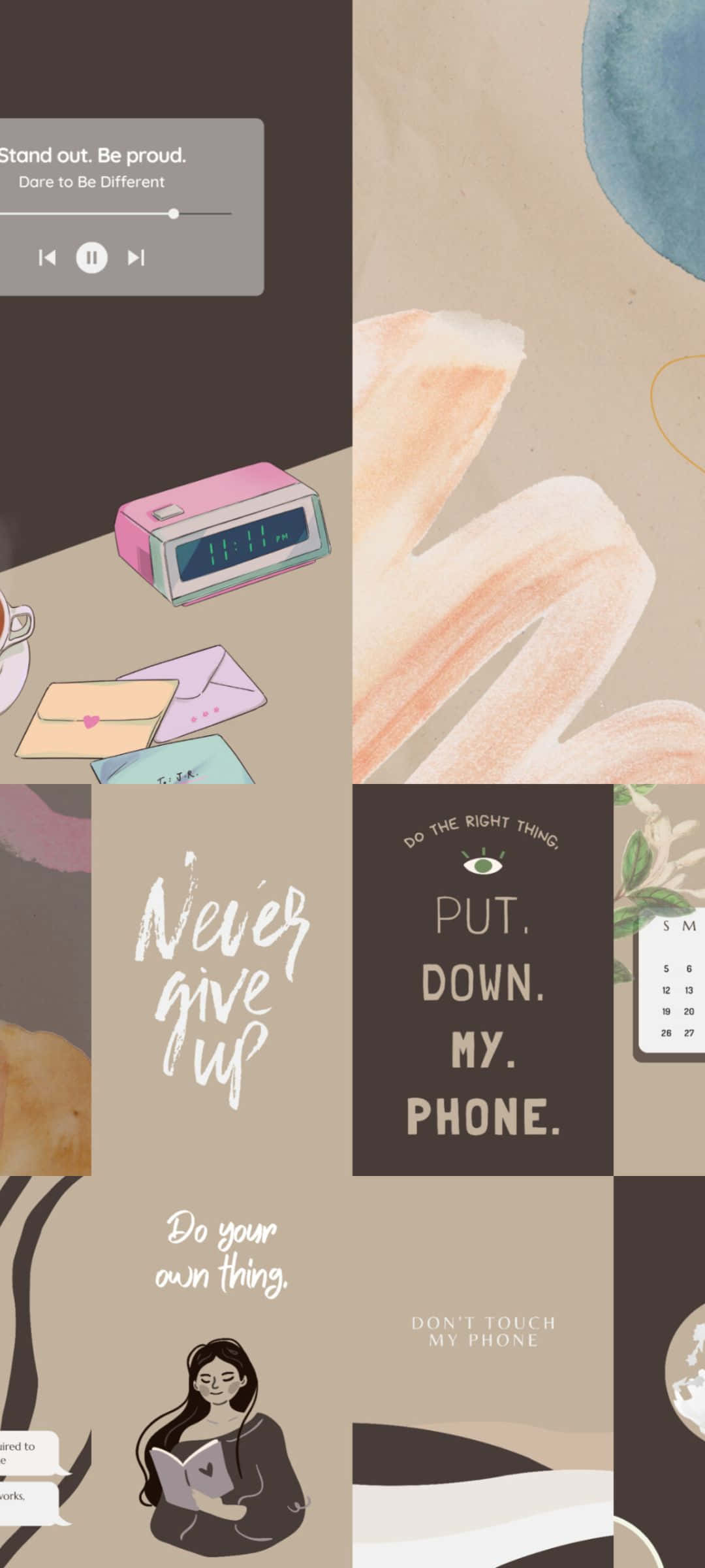 motivational collage, smartphone screen, soft watercolor backgrounds, Full HD Phone Wallpaper