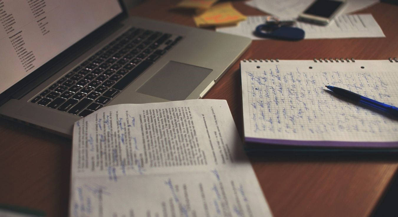 laptop, notebook, handwritten notes, HD Desktop Wallpaper