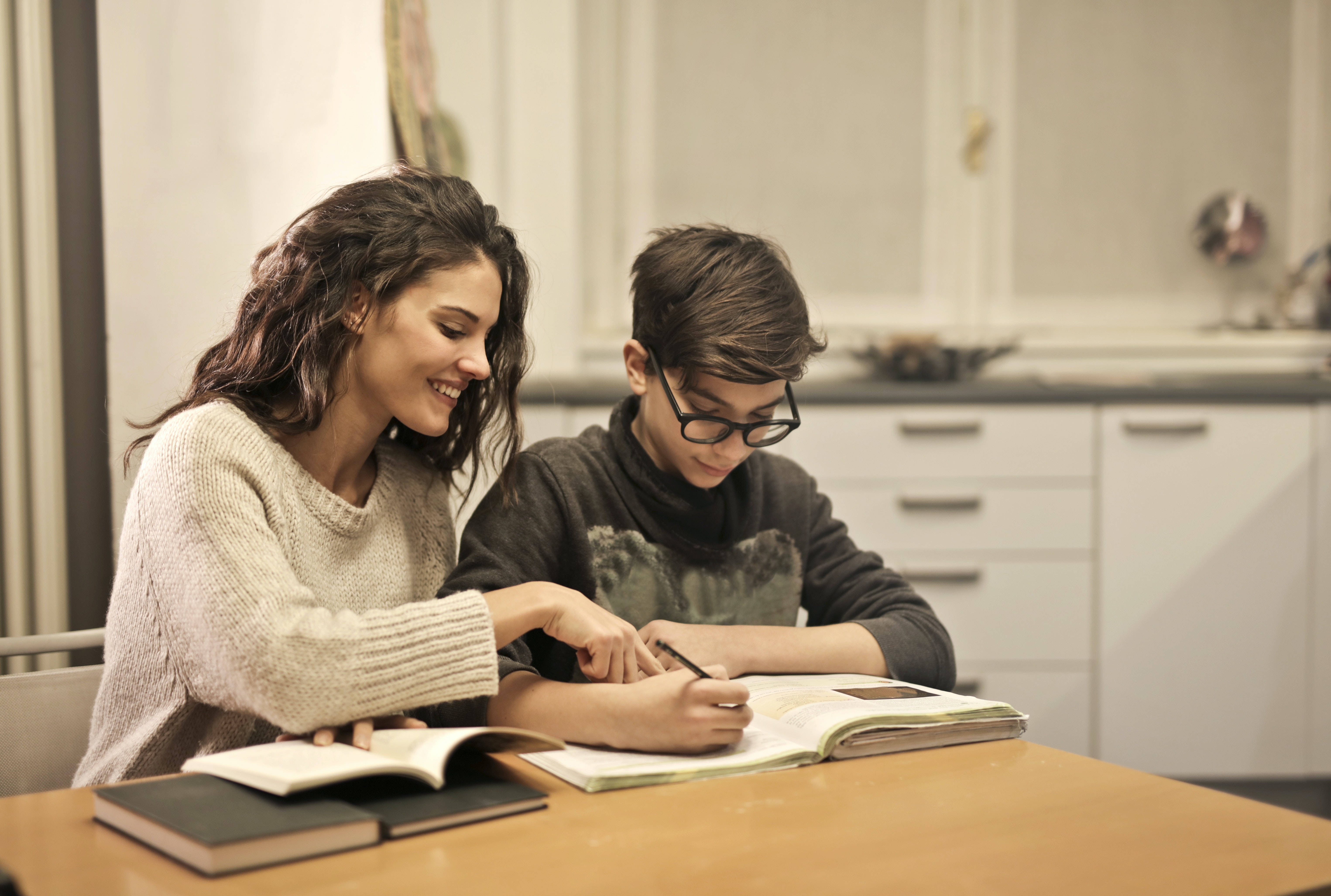 Study, mom, young boy, 5K Desktop Wallpaper
