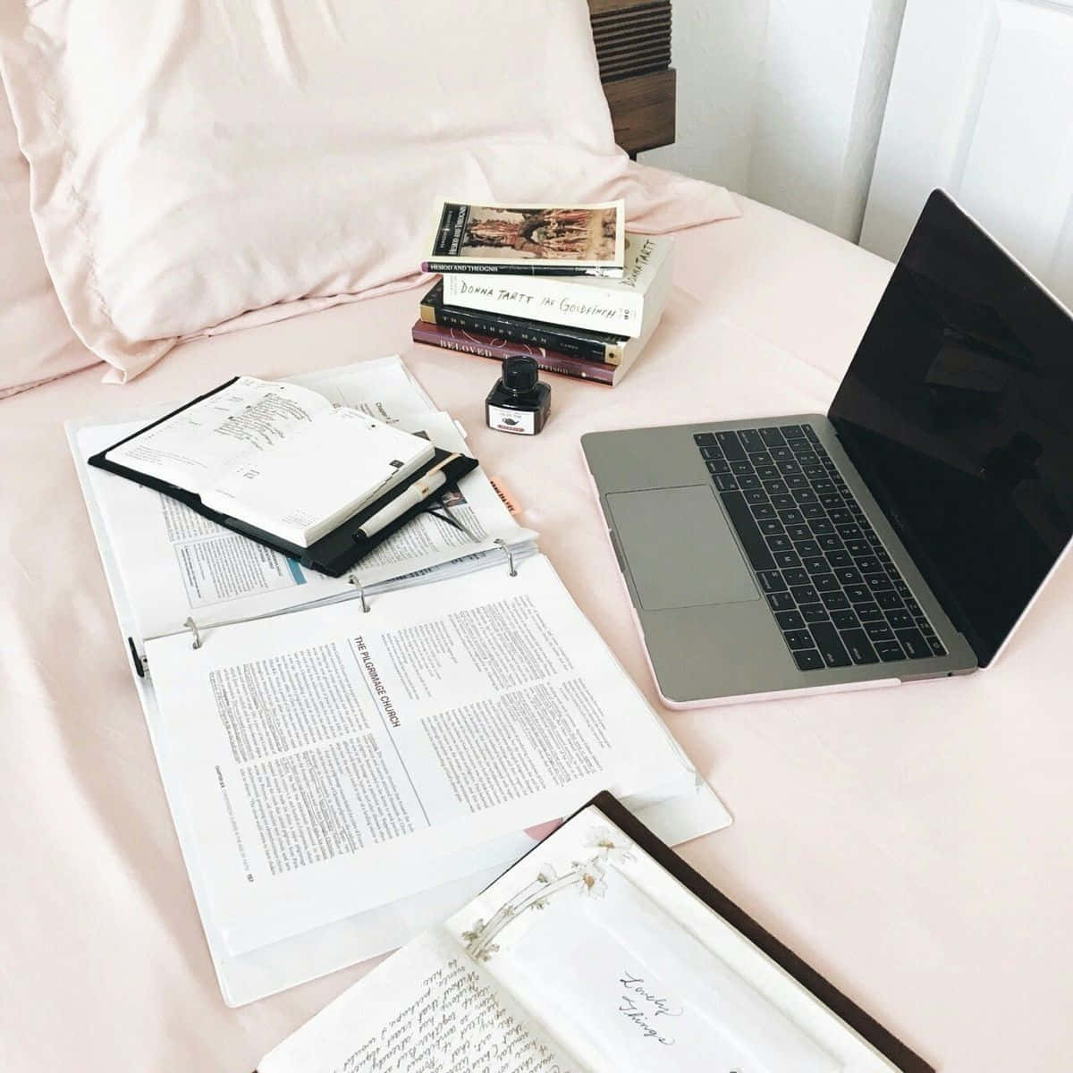 cozy study setup, laptop, notebooks, SD Desktop Wallpaper