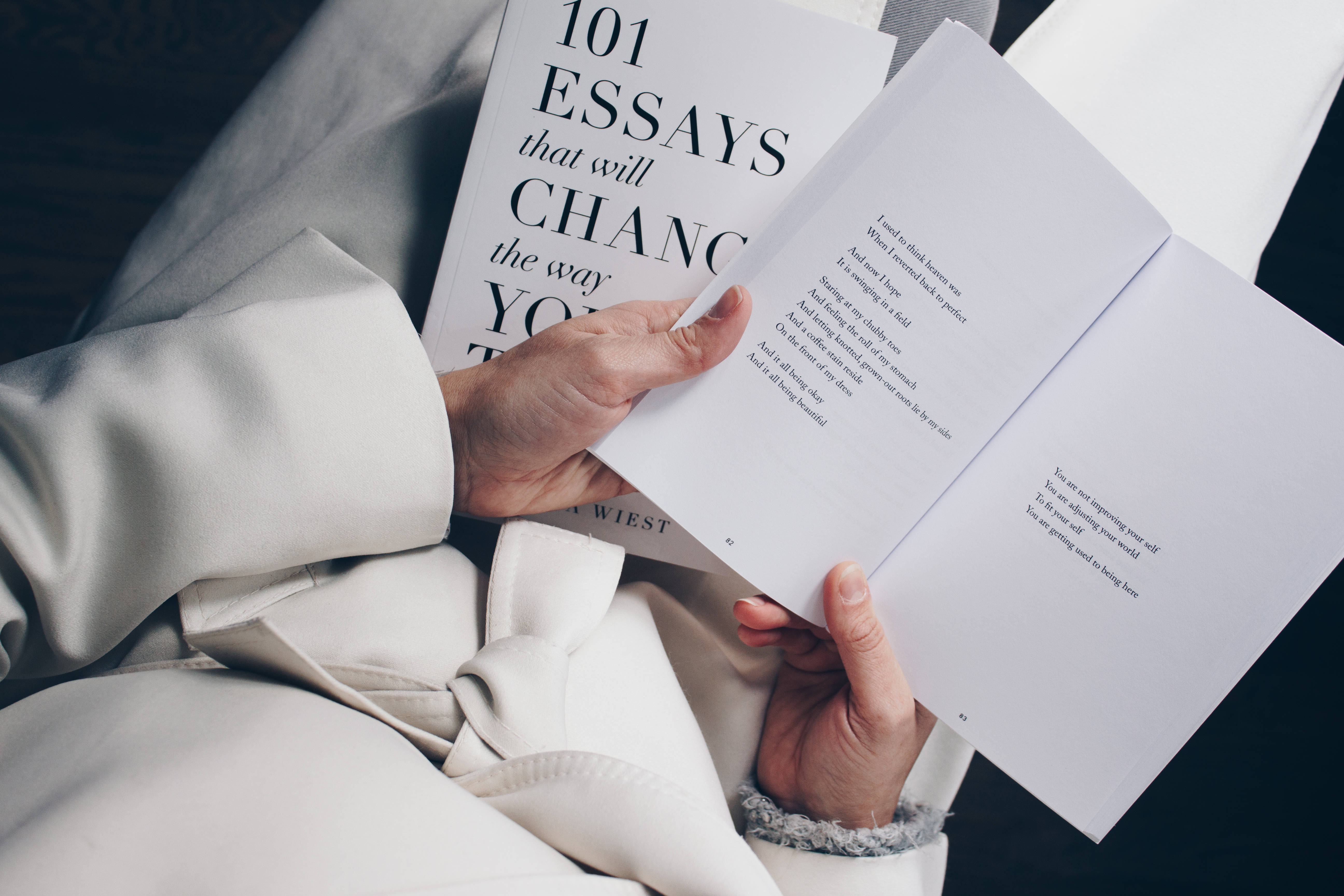 101 Essays that will Change the Way You Think, cozy white robe, hands, 5K Desktop Wallpaper