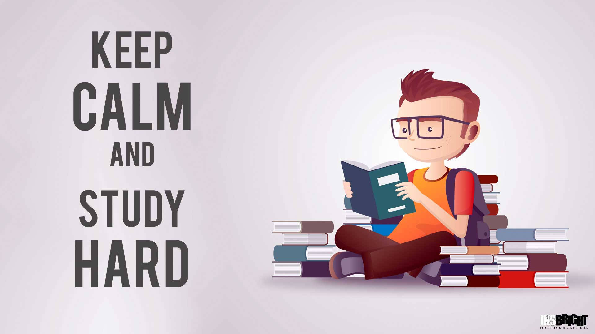 Keep Calm and Study Hard, green textbook, cartoon student, Full HD Desktop Wallpaper