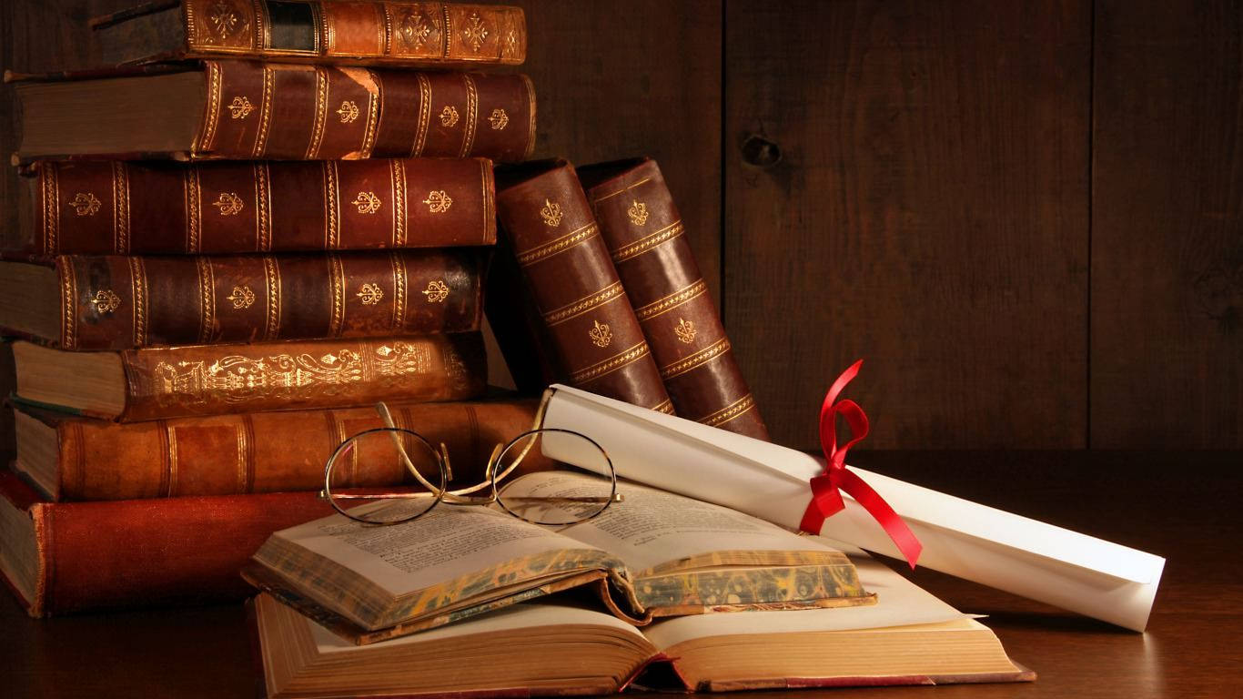 vintage leather-bound books, open tome, glasses, HD Desktop Wallpaper