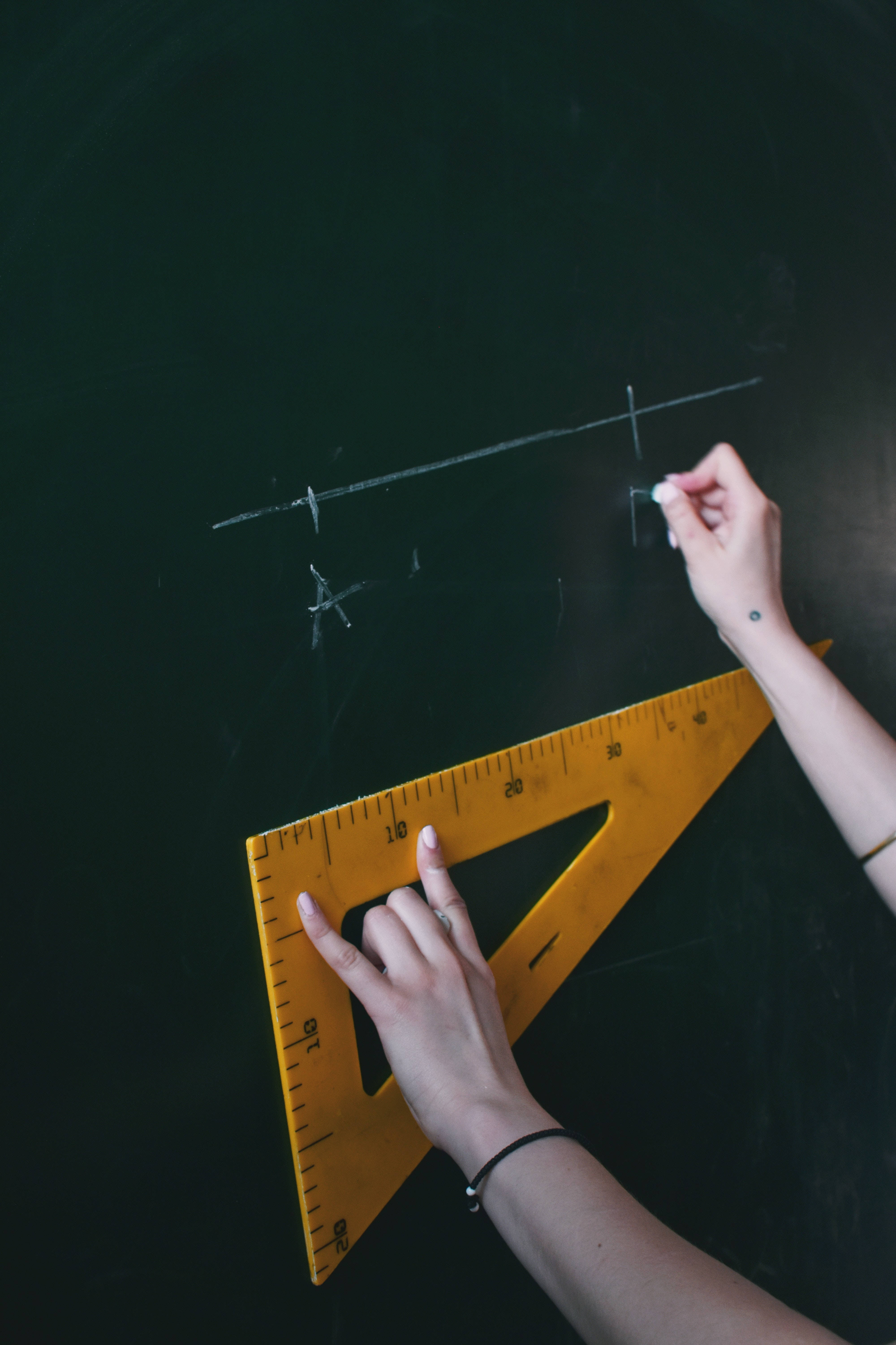yellow triangular ruler, dark chalkboard, chalk, 5K Phone Wallpaper