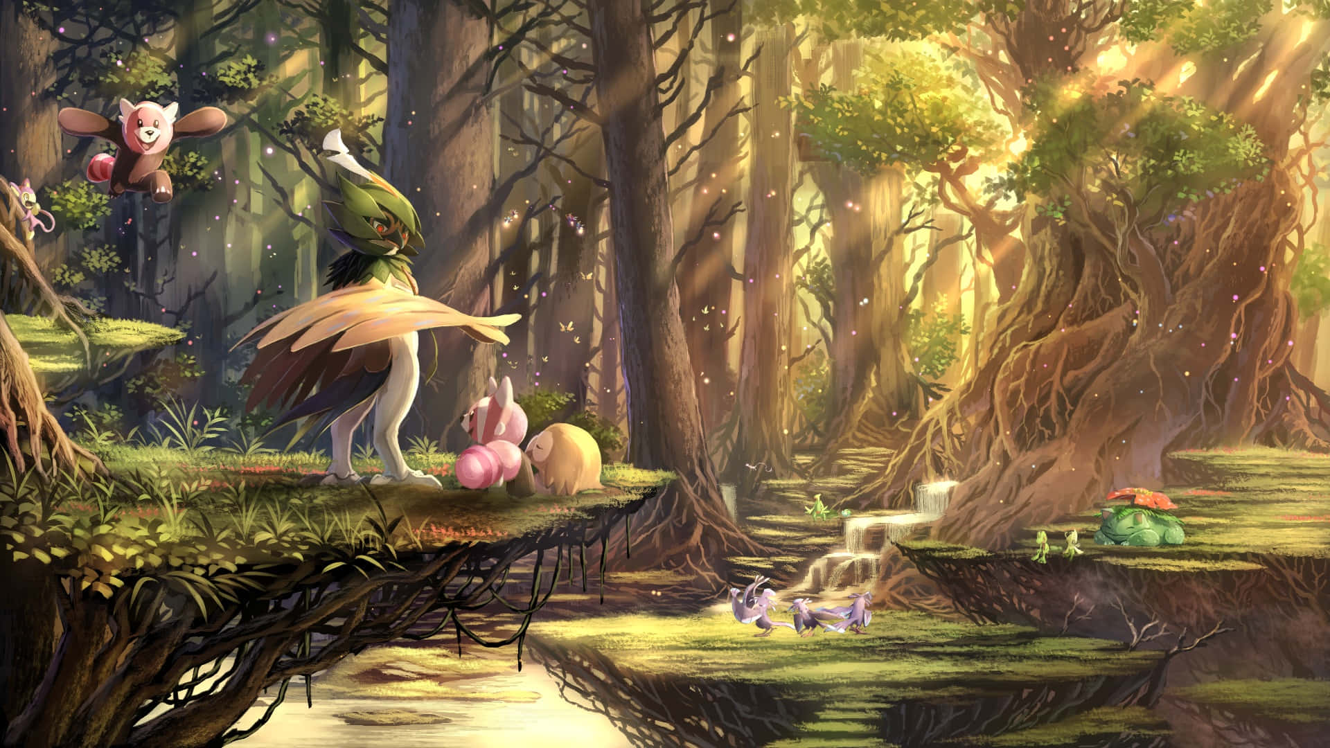 Stufful, forest, glowing forest, Full HD Desktop Wallpaper