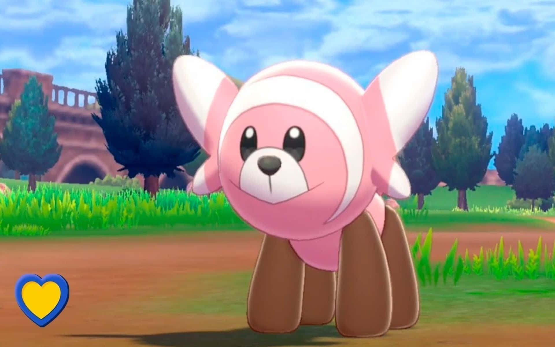 Stufful, pink and white, plush fox-like Pokémon, Full HD Desktop Wallpaper