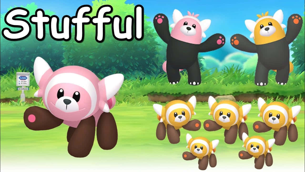 Stufful, pink and brown stuffed animal, yellow and brown ones, HD Desktop Wallpaper