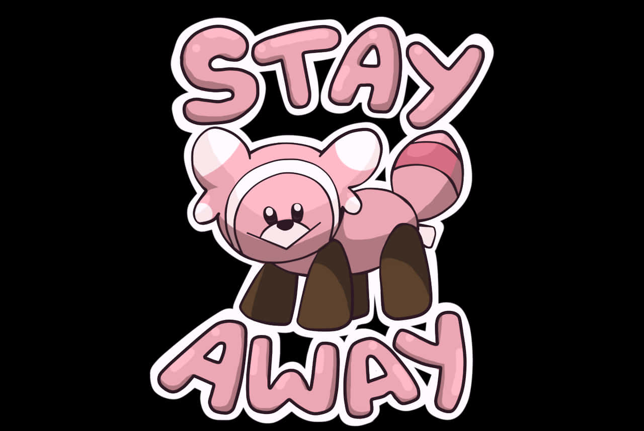 Stufful, STAY AWAY, pink cartoon raccoon, HD Desktop Wallpaper