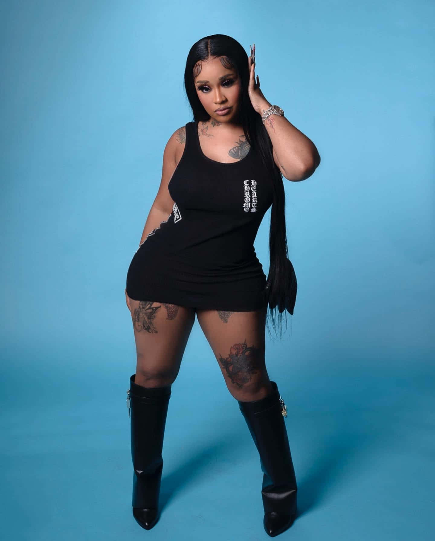 Stunna Girl, black tank dress, black boots, HD Phone Wallpaper