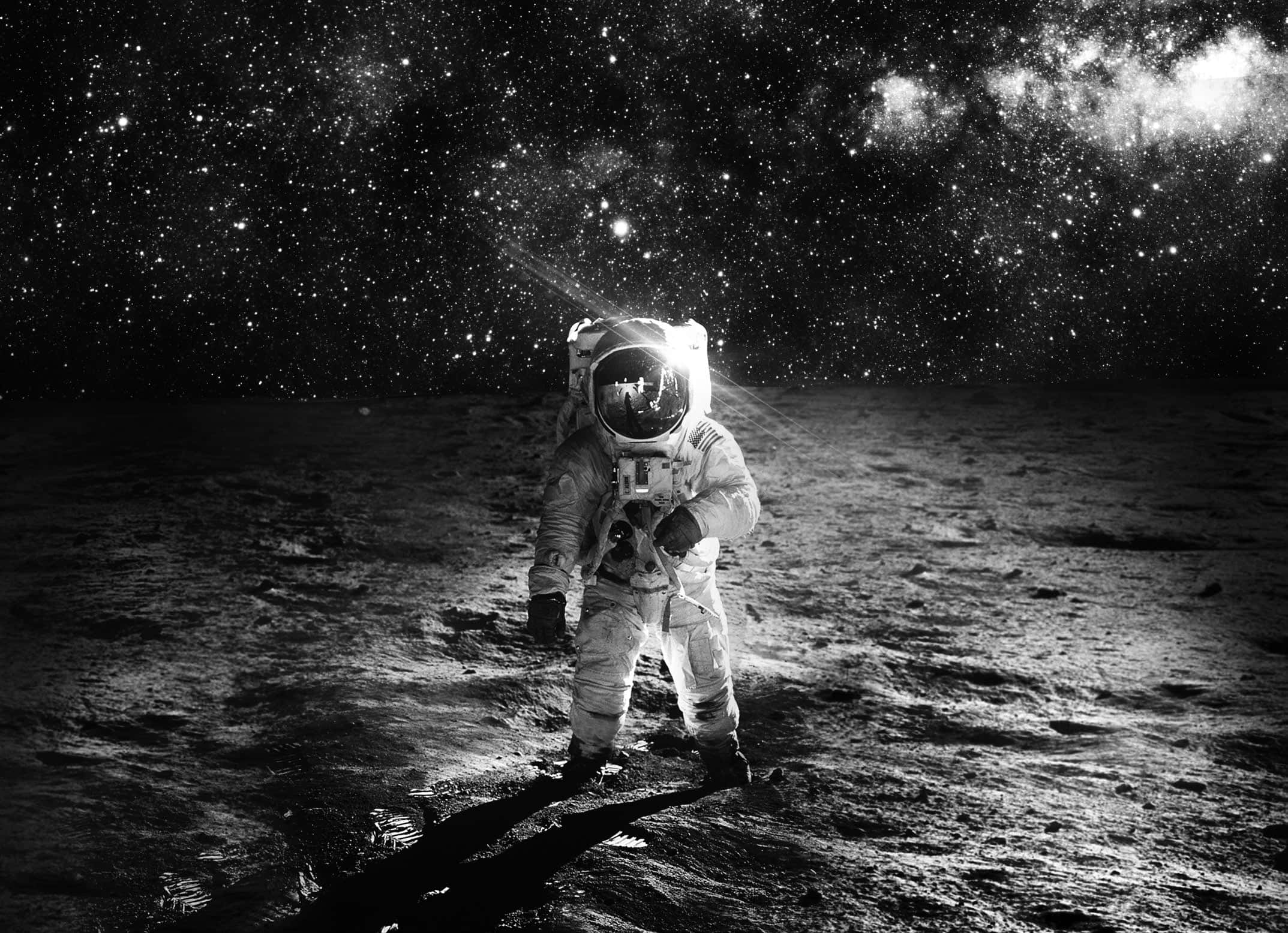 astronaut, moon, cratered surface, Full HD Desktop Wallpaper