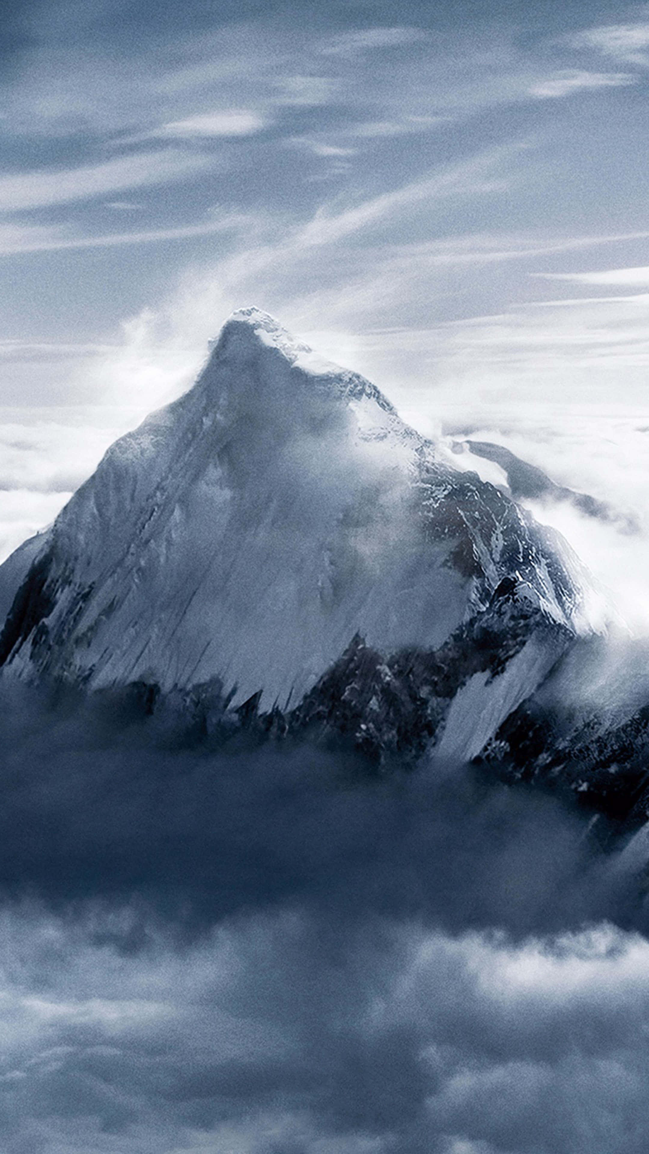 mountain peak, snow-capped, swirling clouds, 4K Phone Wallpaper
