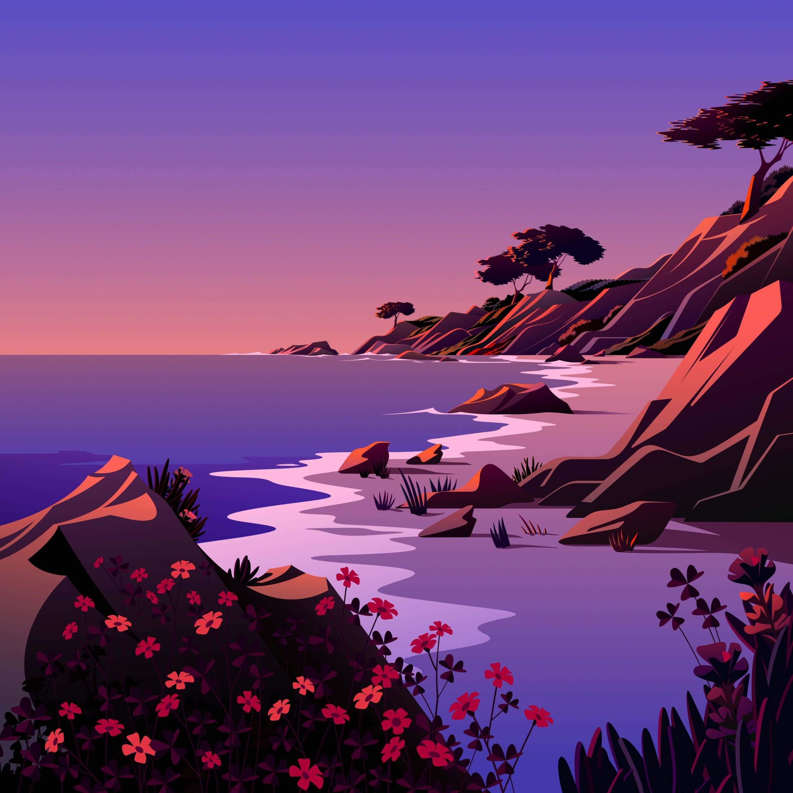 beach, coastal cliffside, twilight, 2K Desktop Wallpaper