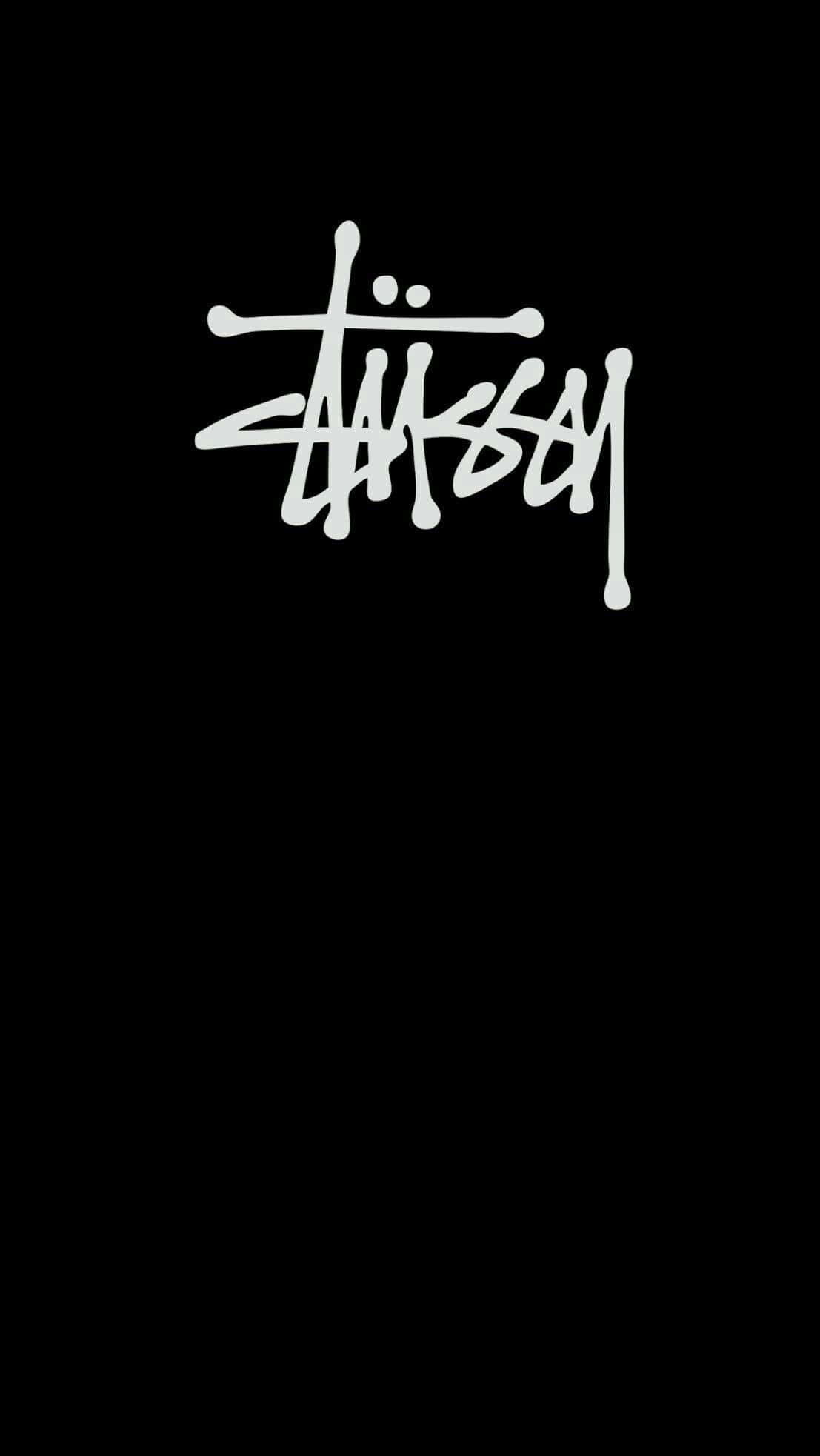 Stussy, white Stussy logo, solid black background, Full HD Phone Wallpaper