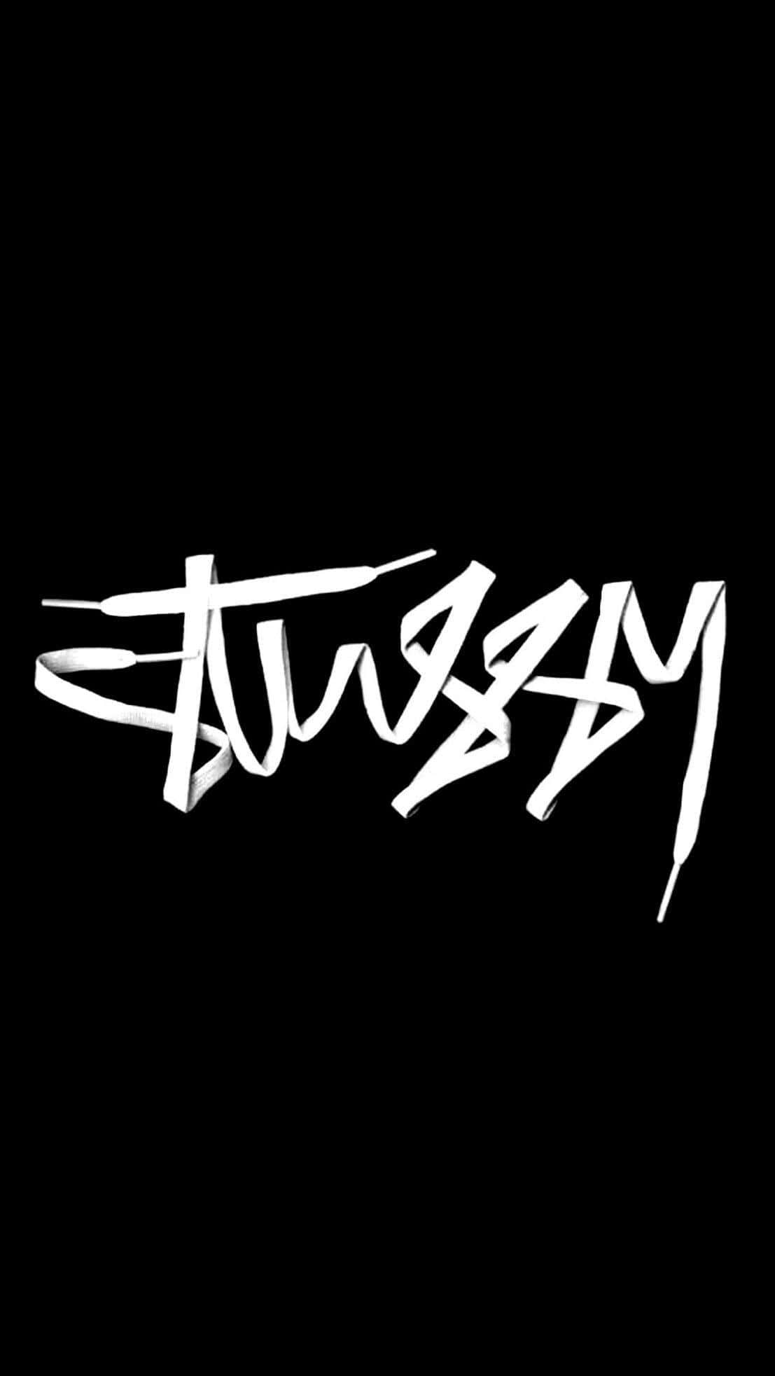 Stussy, black background, white graffiti-style text, Full HD Phone Wallpaper