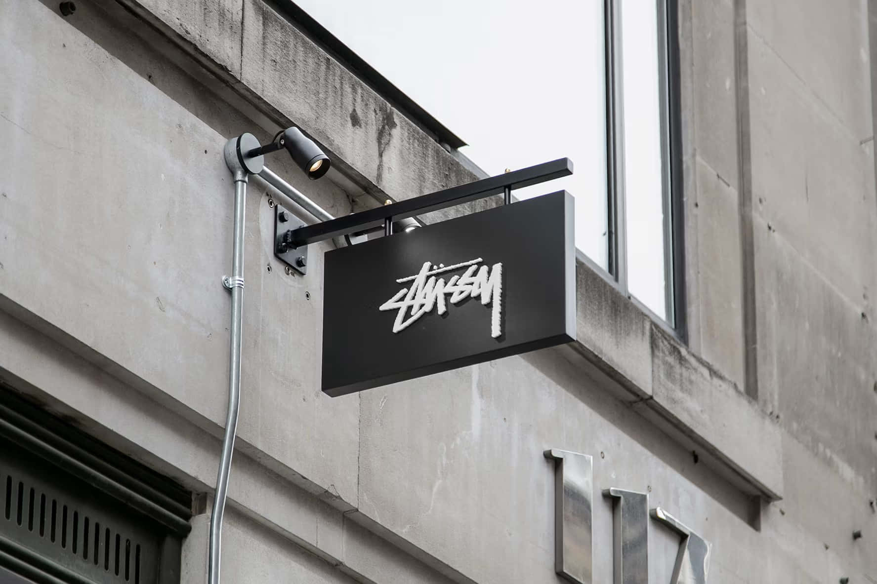 Stussy, black Stussy sign, white graffiti-style lettering, HD Desktop Wallpaper