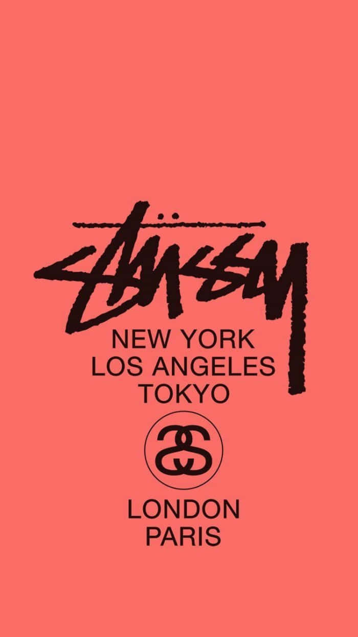 Stussy, brand cities, coral background, SD Phone Wallpaper