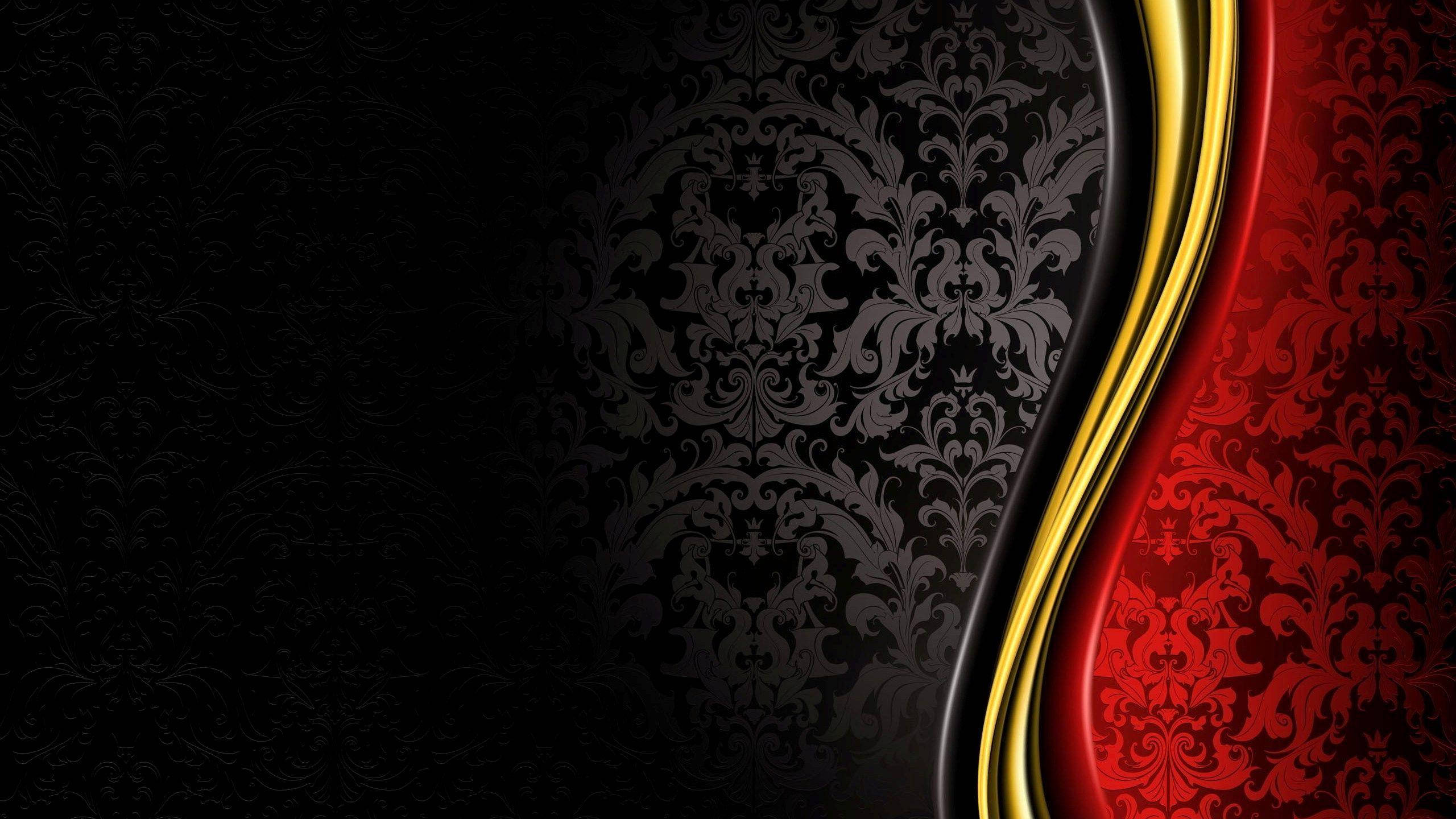 Stylish Black, damask, glossy gold curve, 2K Desktop Wallpaper