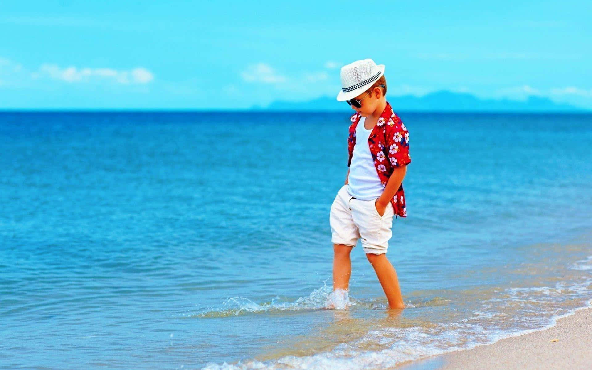 Stylish Boy, blue ocean, red floral shirt, Full HD Desktop Wallpaper