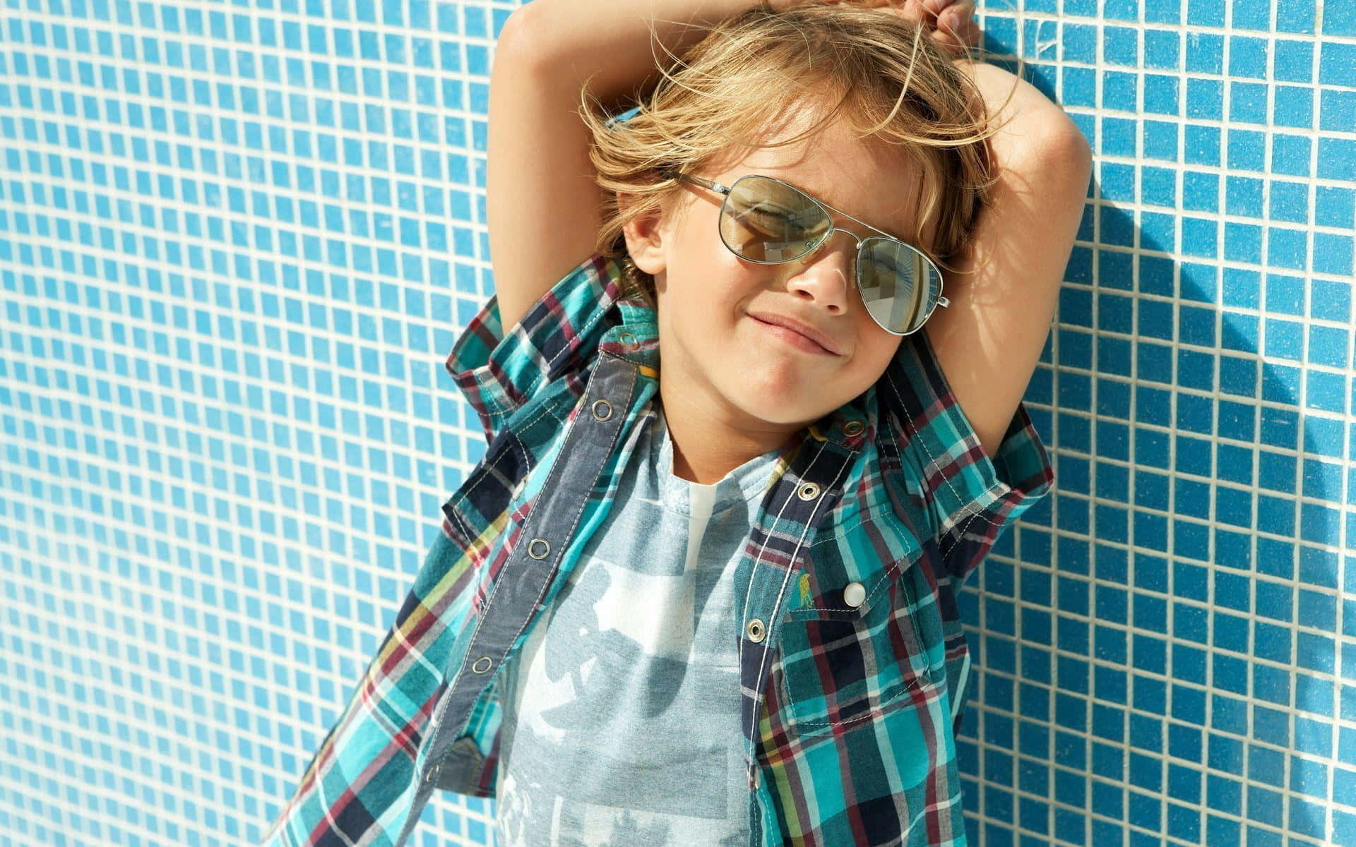 sunglasses, blue tiled pool wall, sunny day, Full HD Desktop Wallpaper