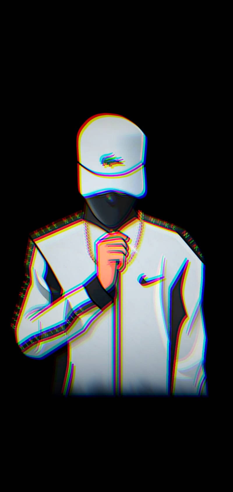 glitch-art, white jacket, cap, HD Phone Wallpaper