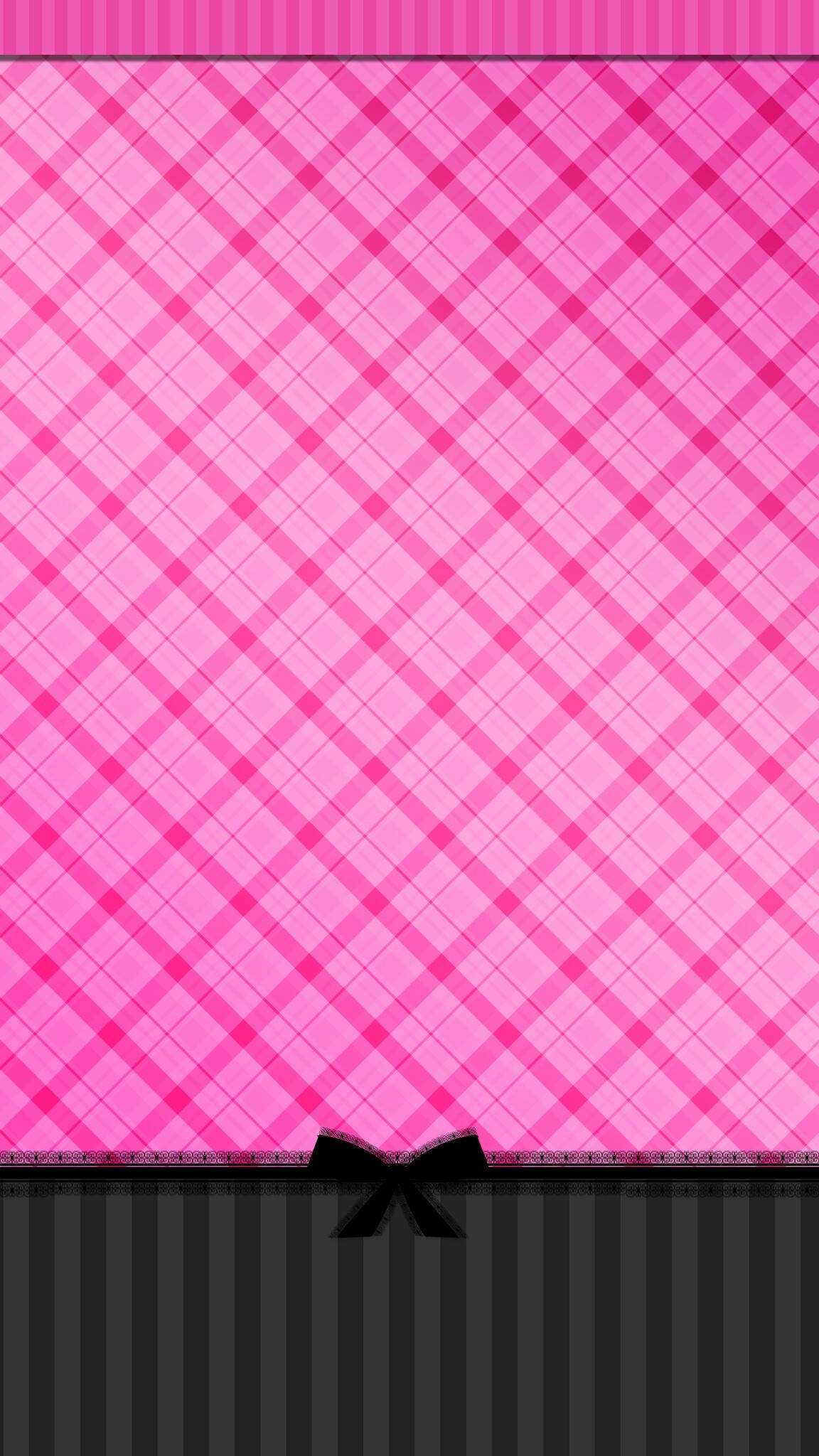 black and pink aesthetic plaid patterns, vibrant pink plaid, black bow, Full HD Phone Wallpaper