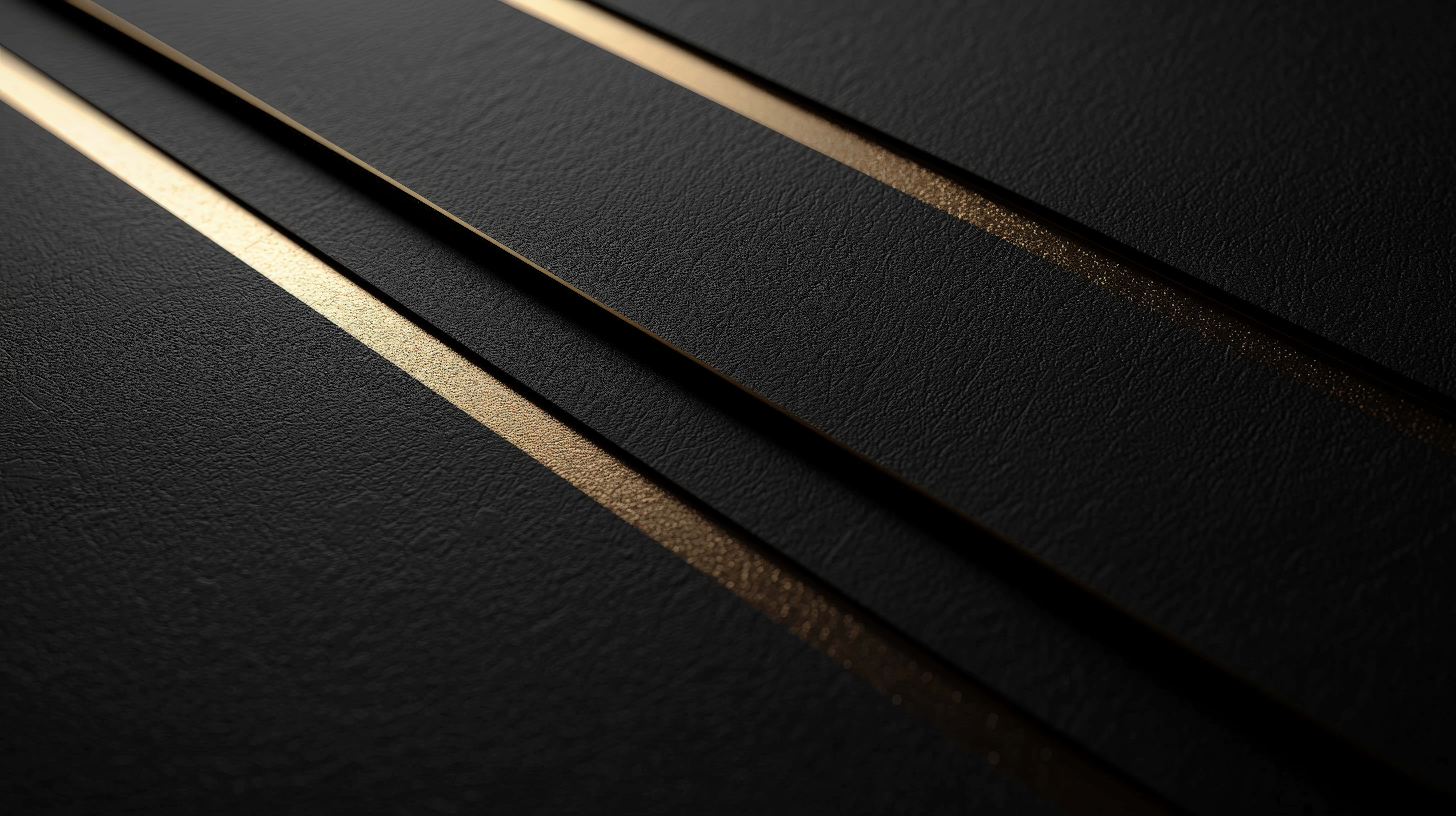 black leather panels, gold stripes, minimalist luxury composition, 8K Desktop Wallpaper