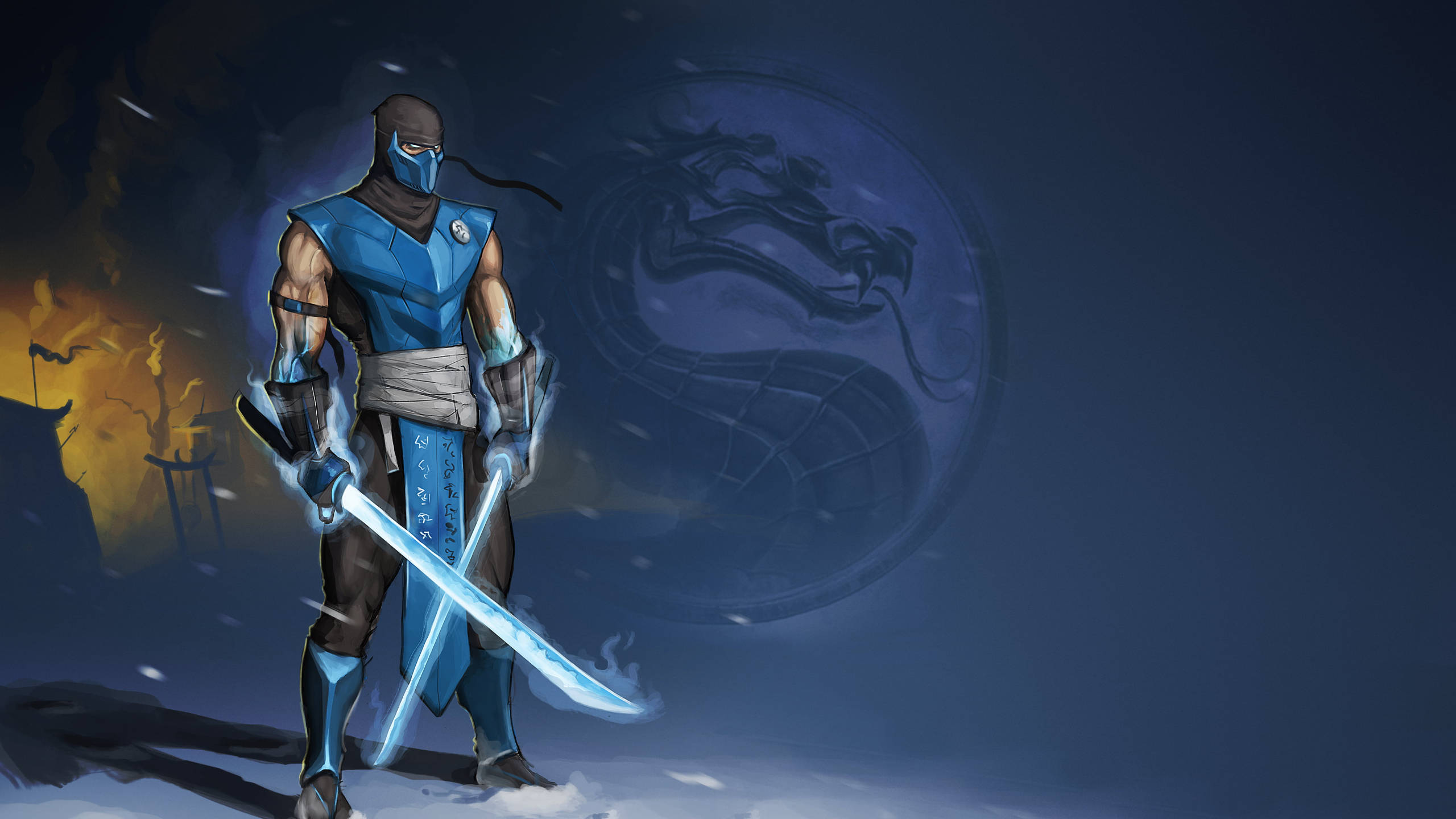 Sub-Zero, ice swords, blue armor, 2K Desktop Wallpaper