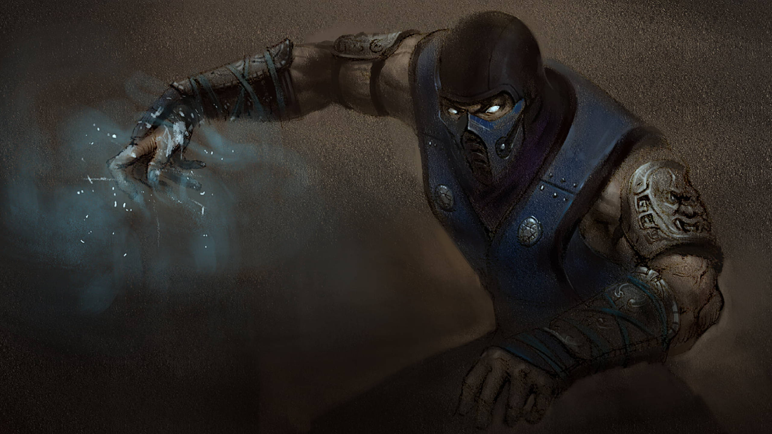 Sub-Zero, blue armor, glowing blue energy, 2K Desktop Wallpaper