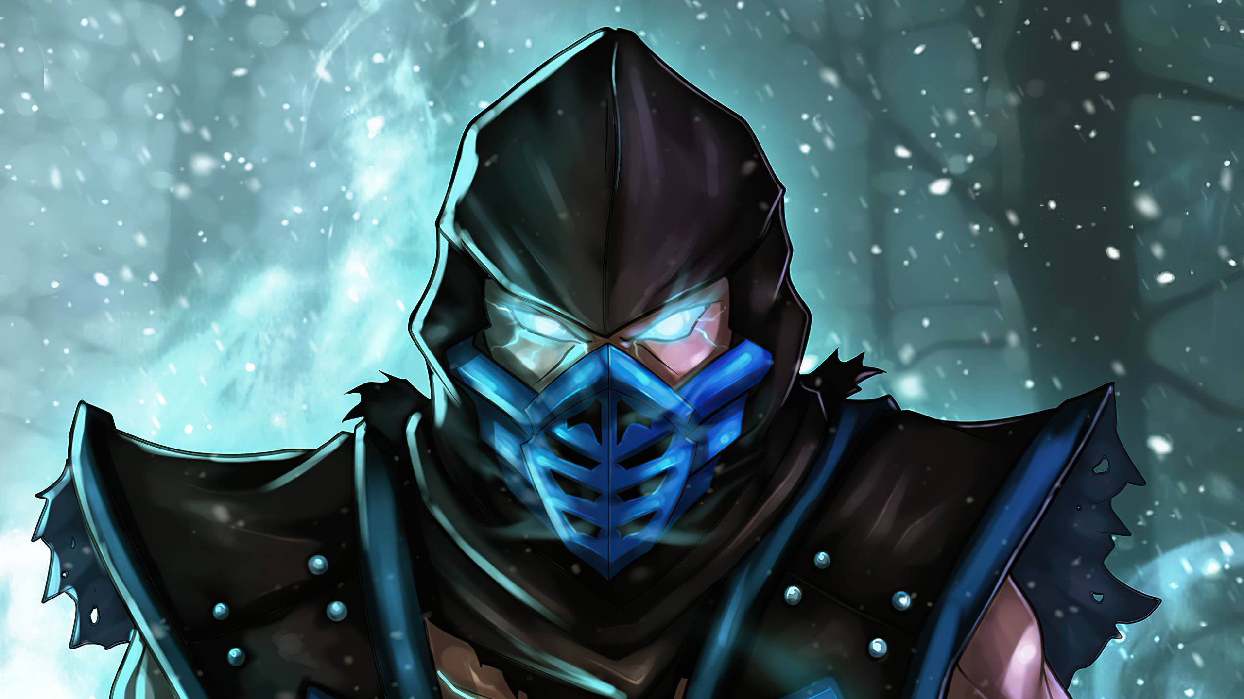 Sub-Zero, snow forest, hooded ninja, 2K Desktop Wallpaper