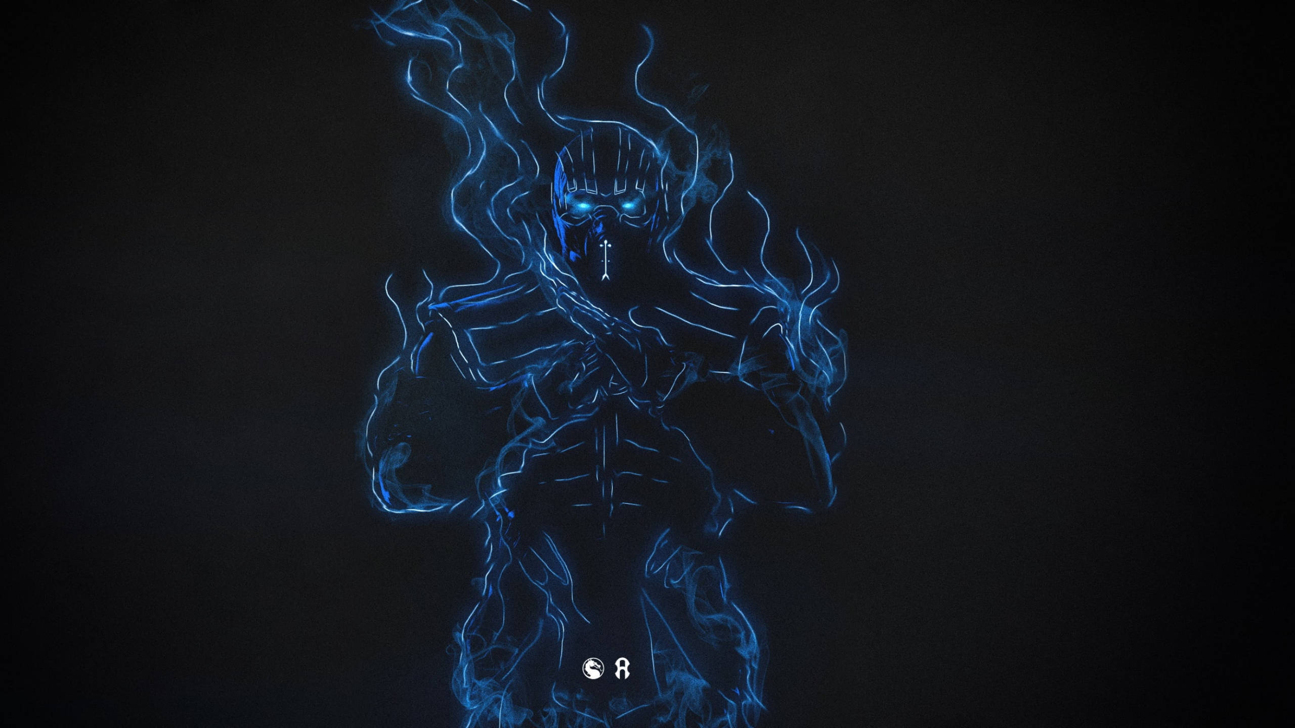 Sub-Zero, blue, skeletal figure, 2K Desktop Wallpaper