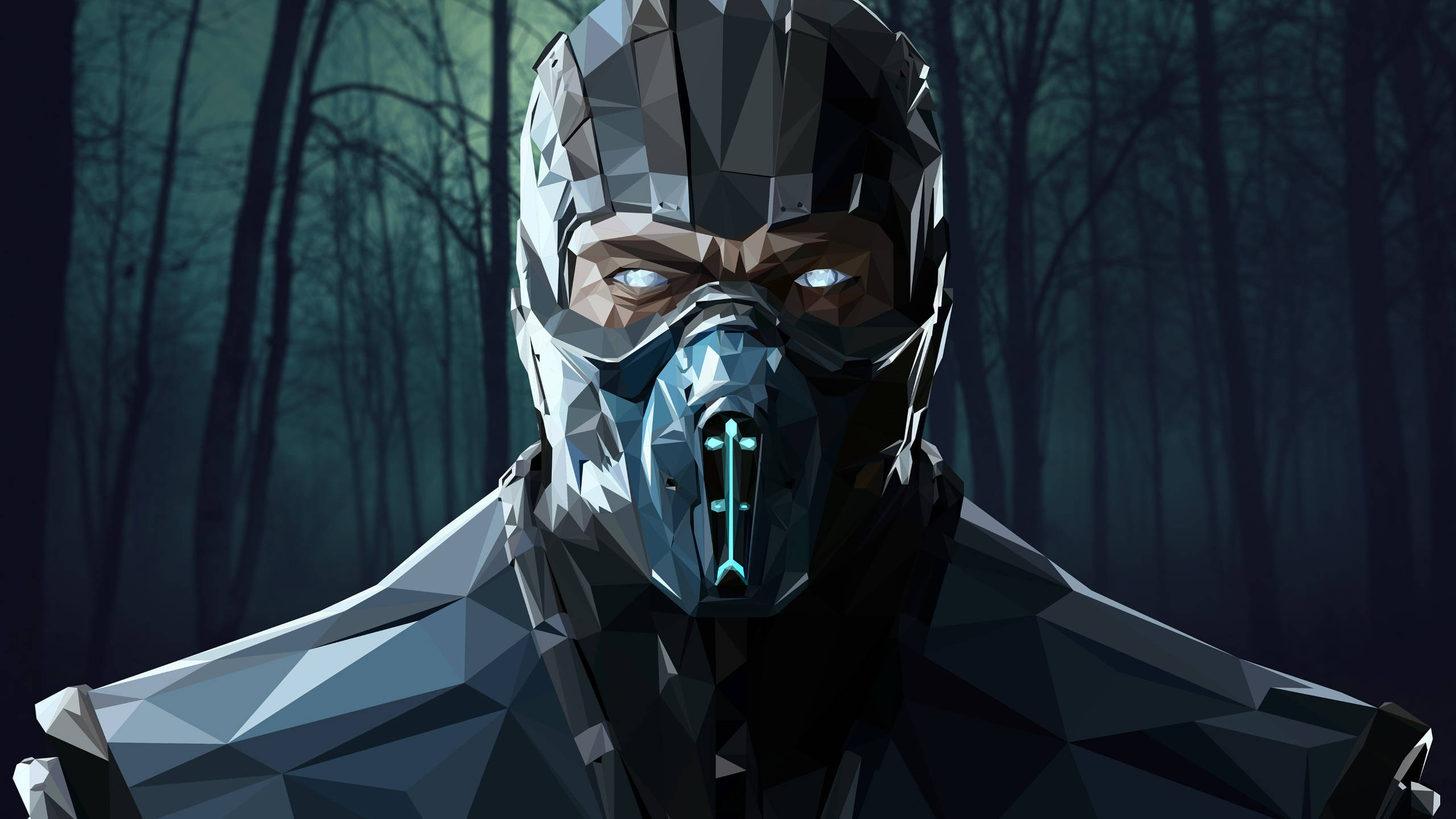 Sub-Zero, low-poly, glowing eyes, 2K Desktop Wallpaper