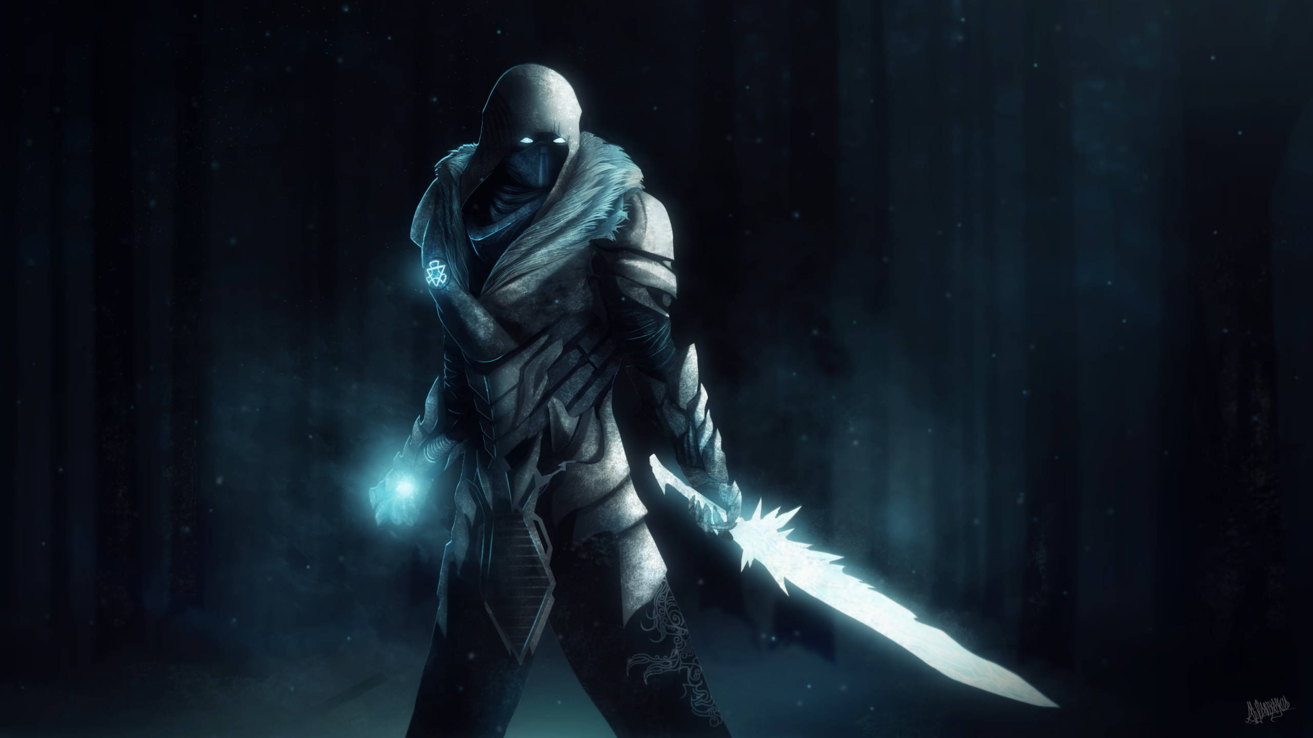 Sub-Zero, glowing sword, glowing orb, 2K Desktop Wallpaper