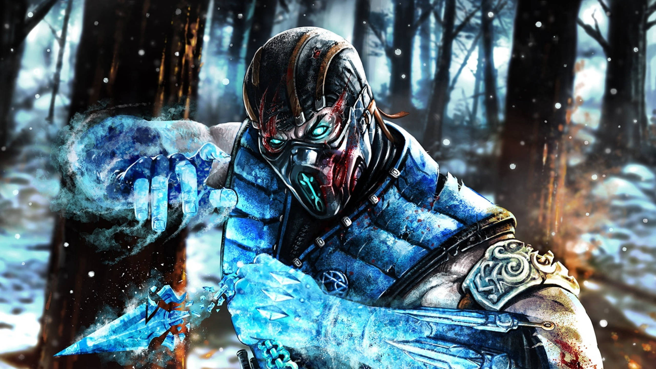 Sub-Zero, icy armor, frost-covered blades, 2K Desktop Wallpaper