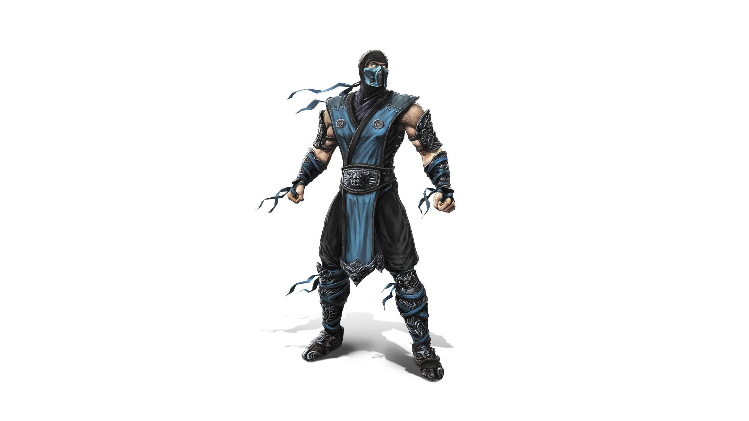 Sub-Zero, blue and black ninja warrior, combat stance, 2K Desktop Wallpaper
