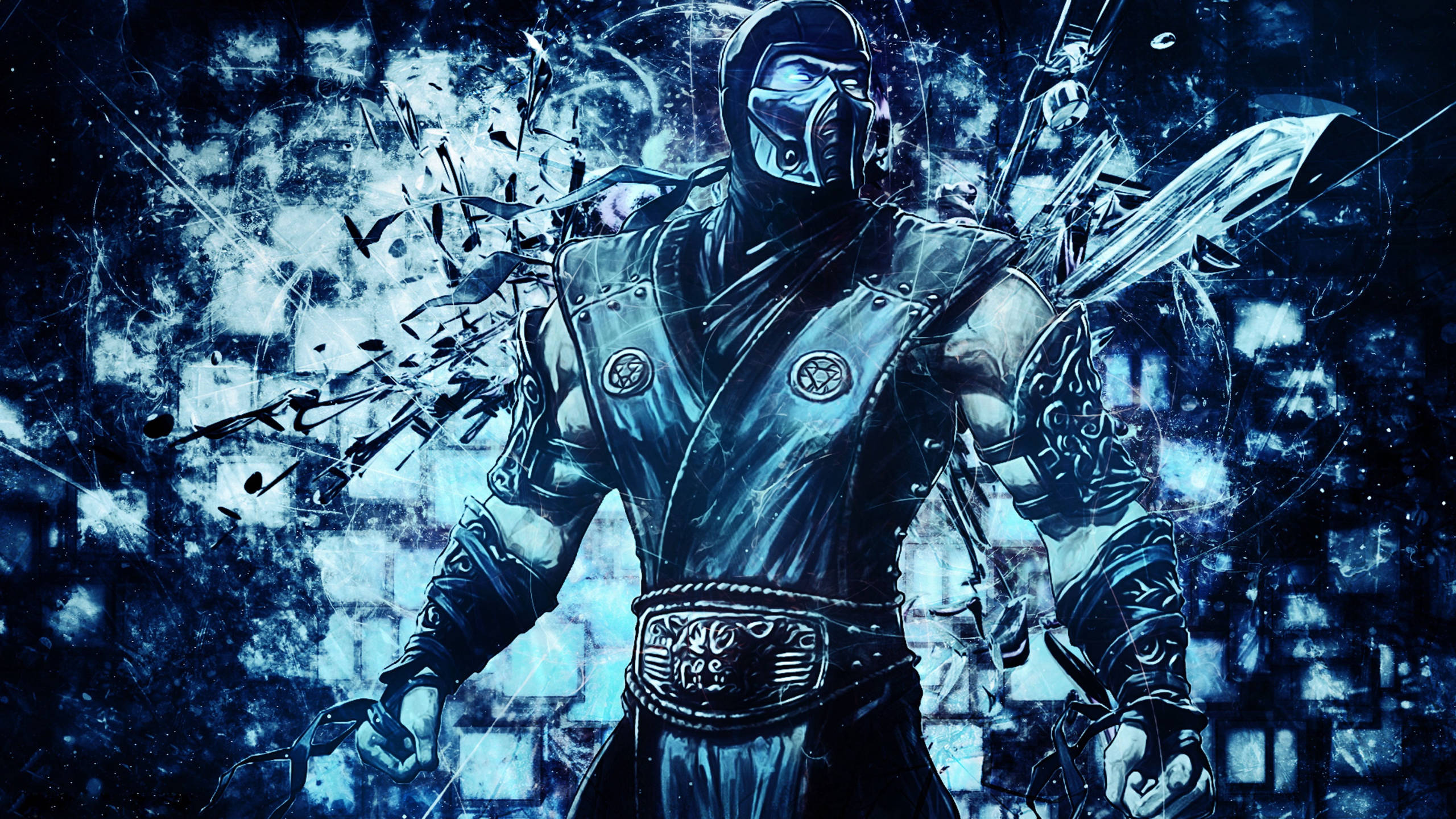 Sub-Zero, blue aesthetic, masked warrior, 2K Desktop Wallpaper