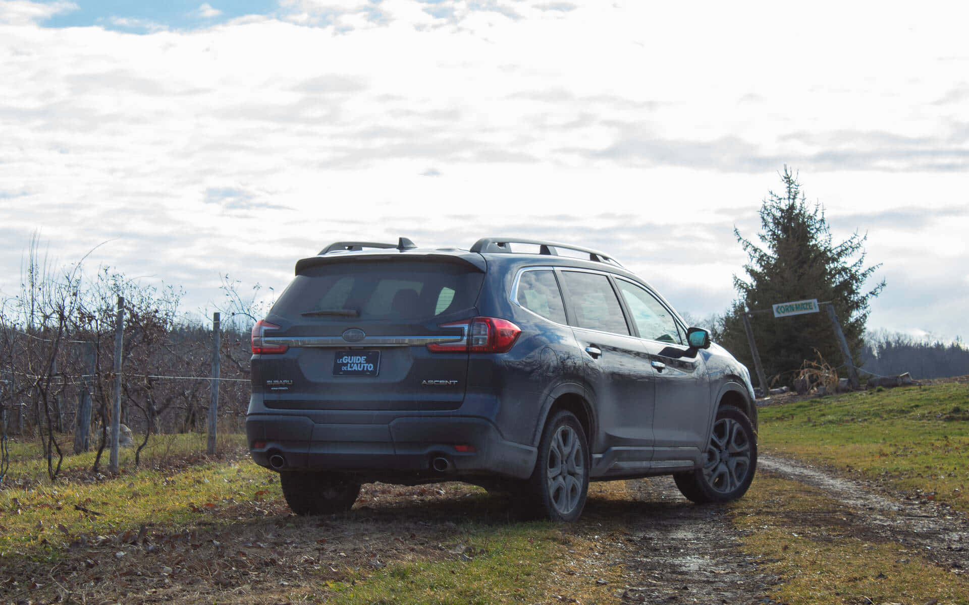 Subaru Ascent, dark gray, muddy rural road, Full HD Desktop Wallpaper