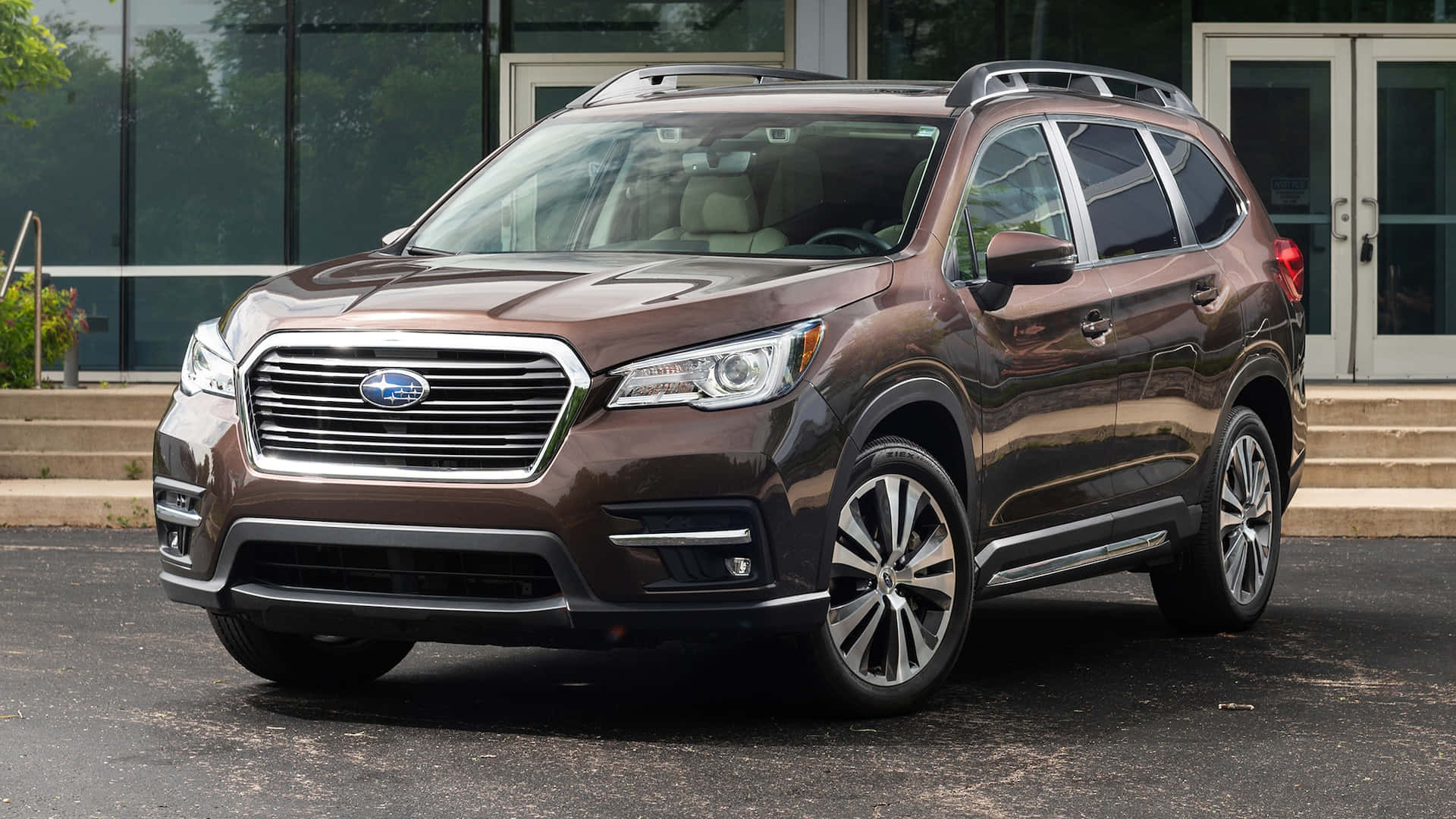 Subaru Ascent, brown, modern glass building, Full HD Desktop Wallpaper