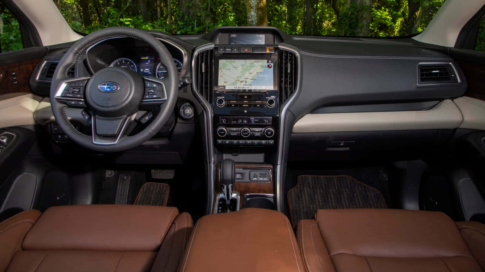 Subaru Ascent, brown leather seats, digital dashboard, HD Desktop Wallpaper
