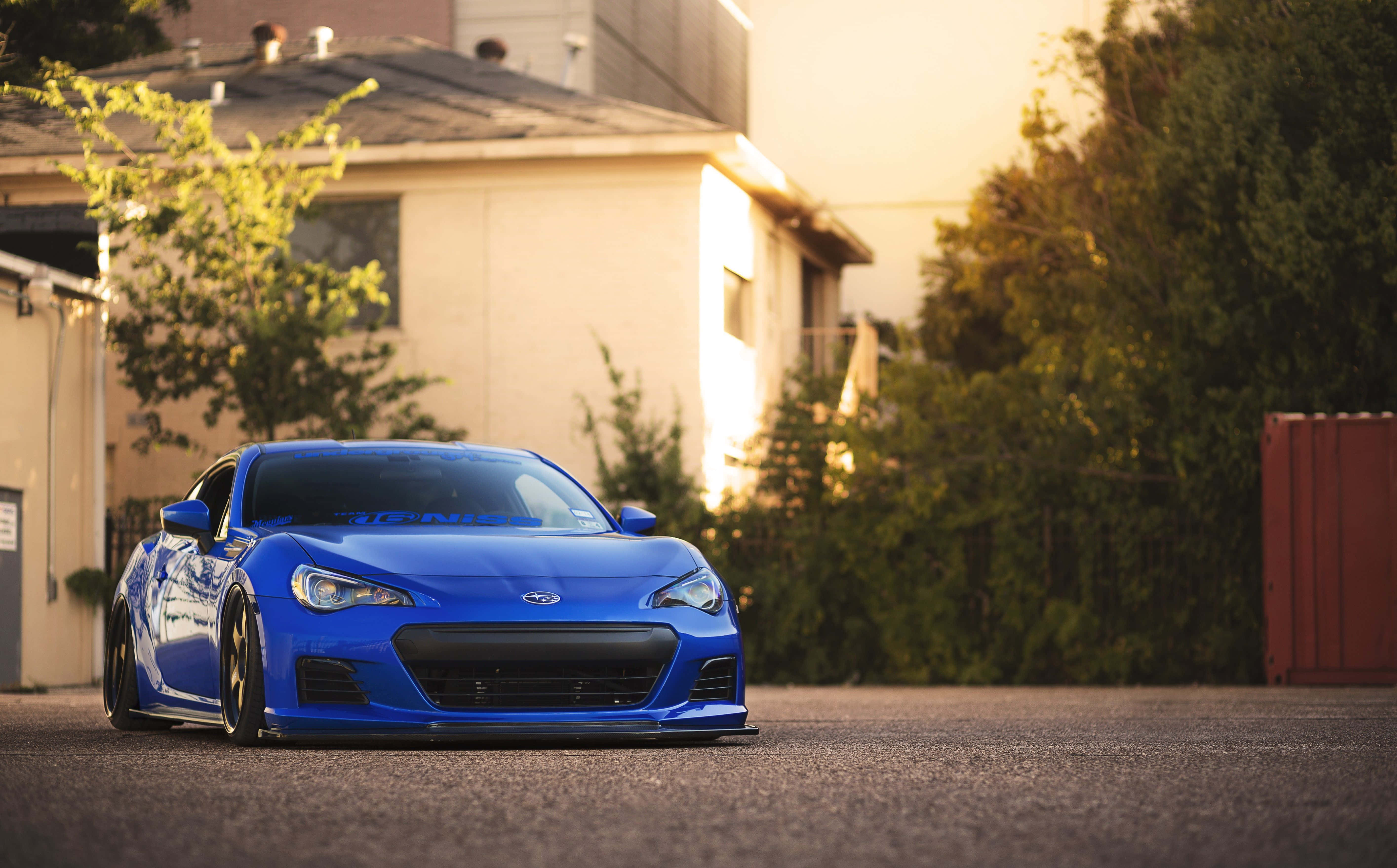 Subaru BRZ, vibrant blue, golden hour, 5K Desktop Wallpaper
